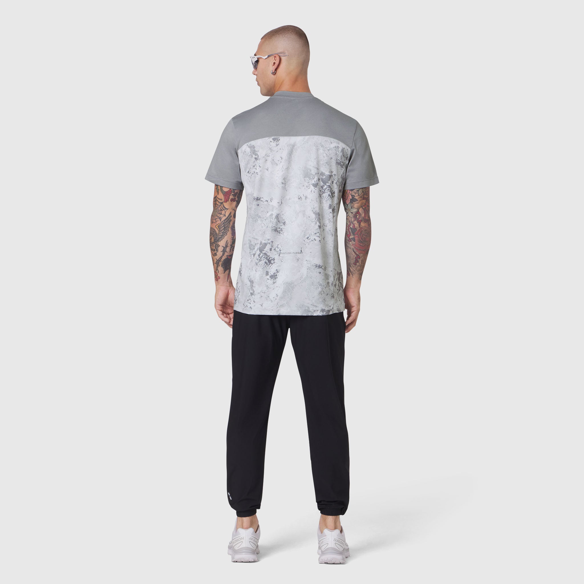 AEROSILVER® UPF50+ Run Tee in Sedona Snow Camo worn by model, back view
