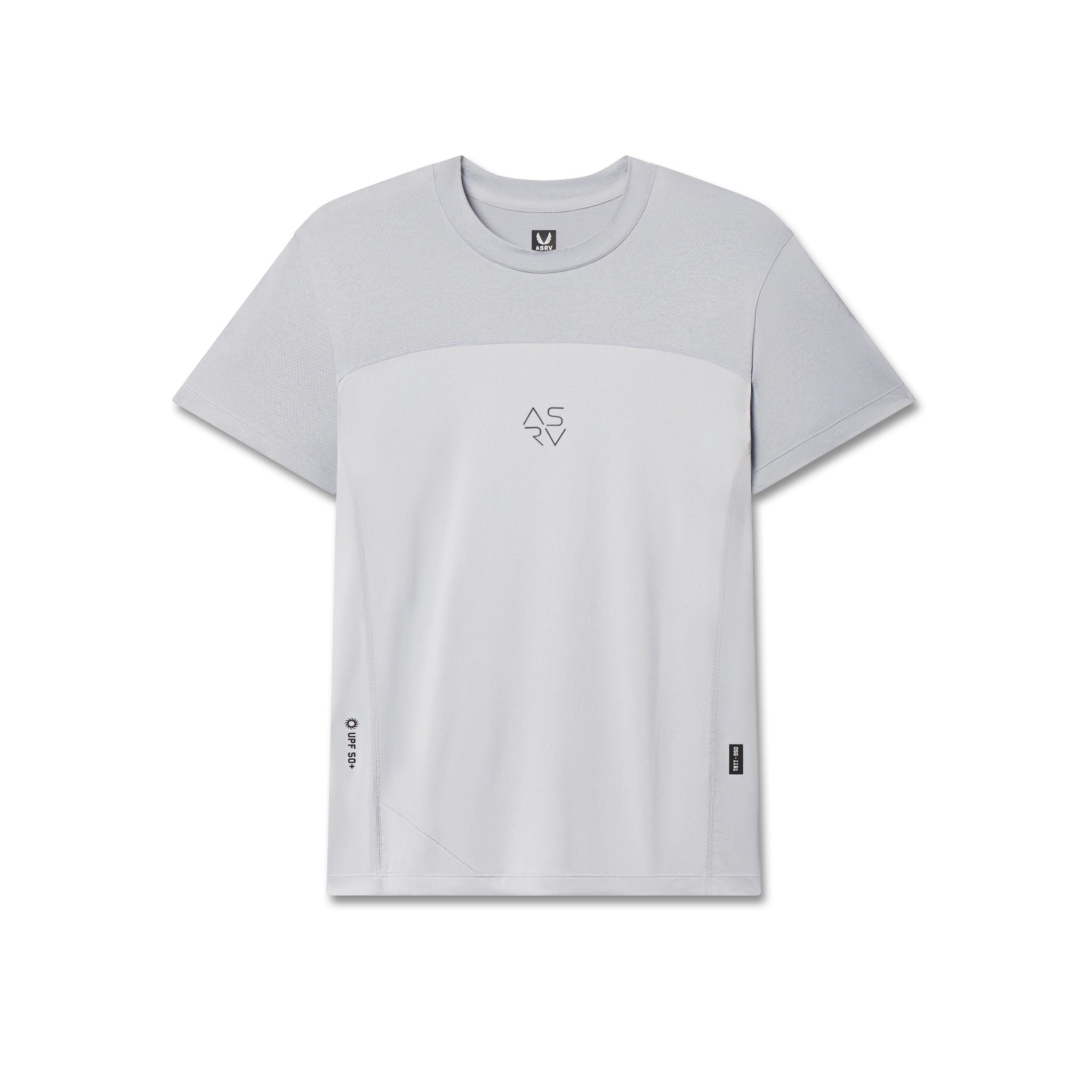 flatlay AEROSILVER® UPF50+ Run Tee in slate grey and white, front view
