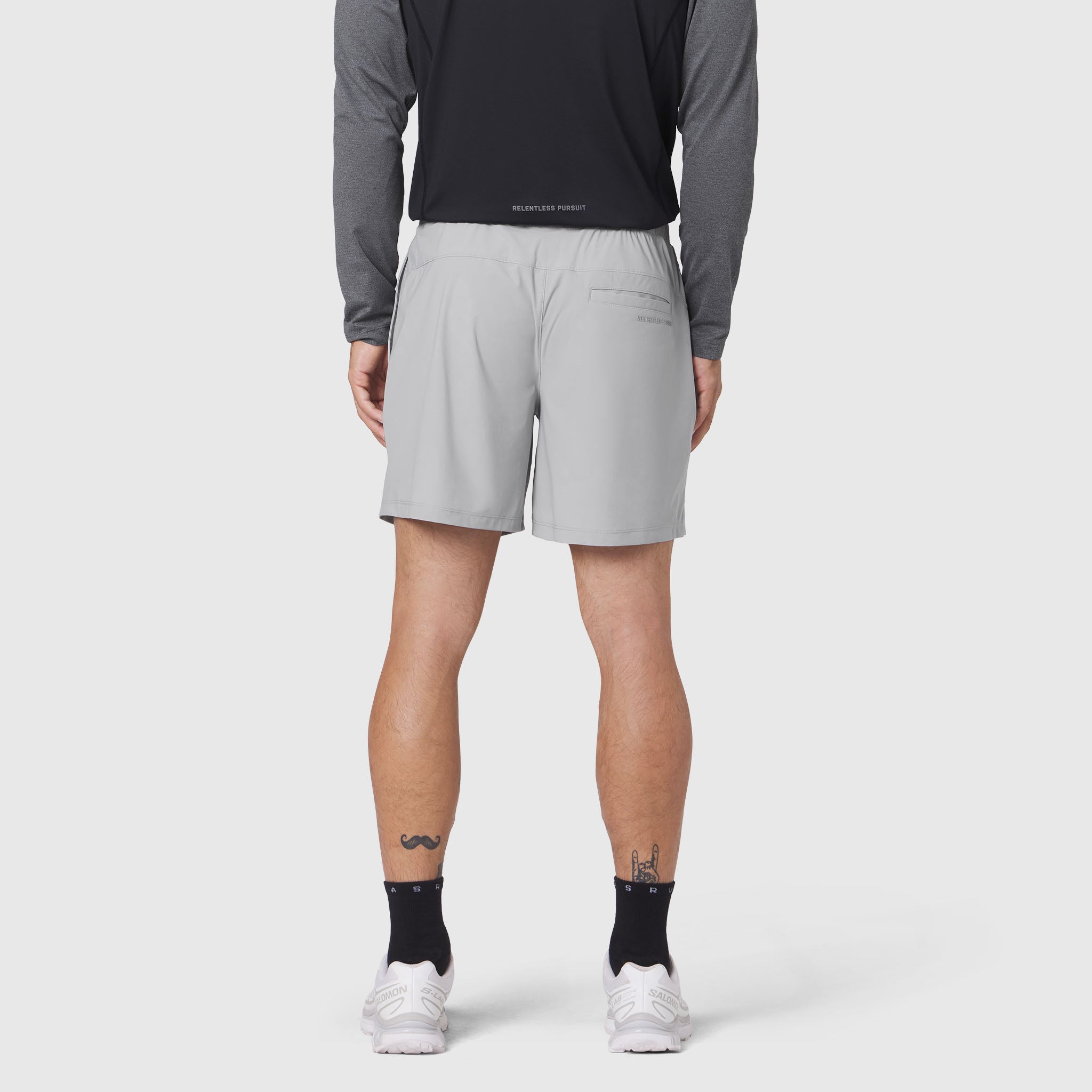 Revolutional Training Short in slate grey, rear view on model
