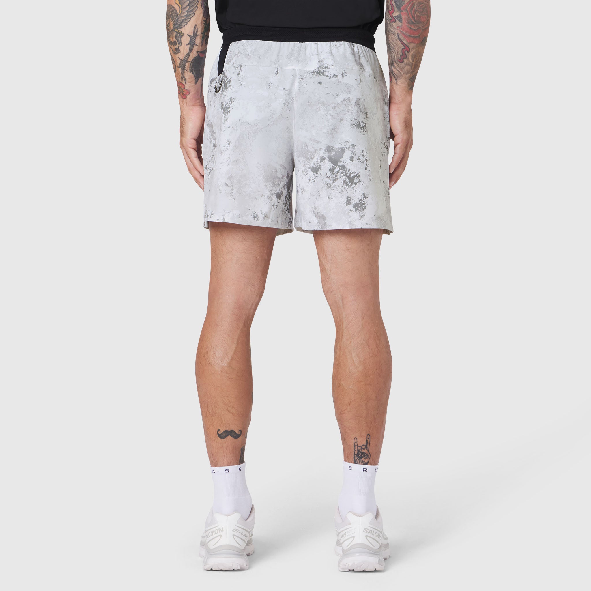 TETRA-LITE® 5" Linerless Training Short in Sedona Snow Camo, back view on model