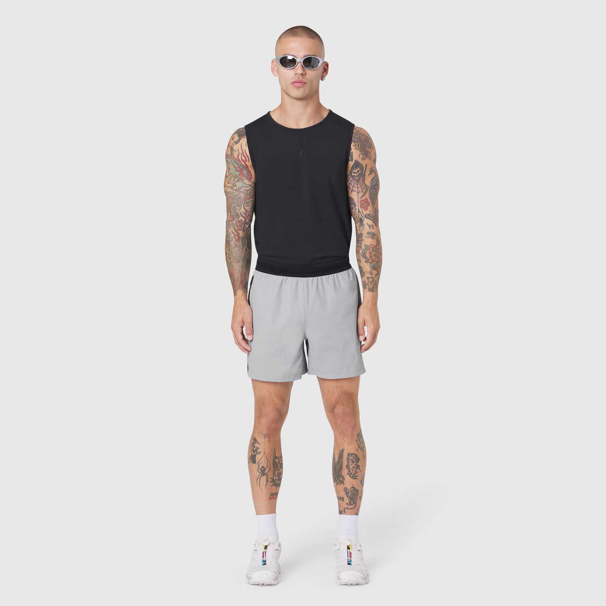 TETRA-LITE® 5" Linerless Training Short in slate grey, front view on model