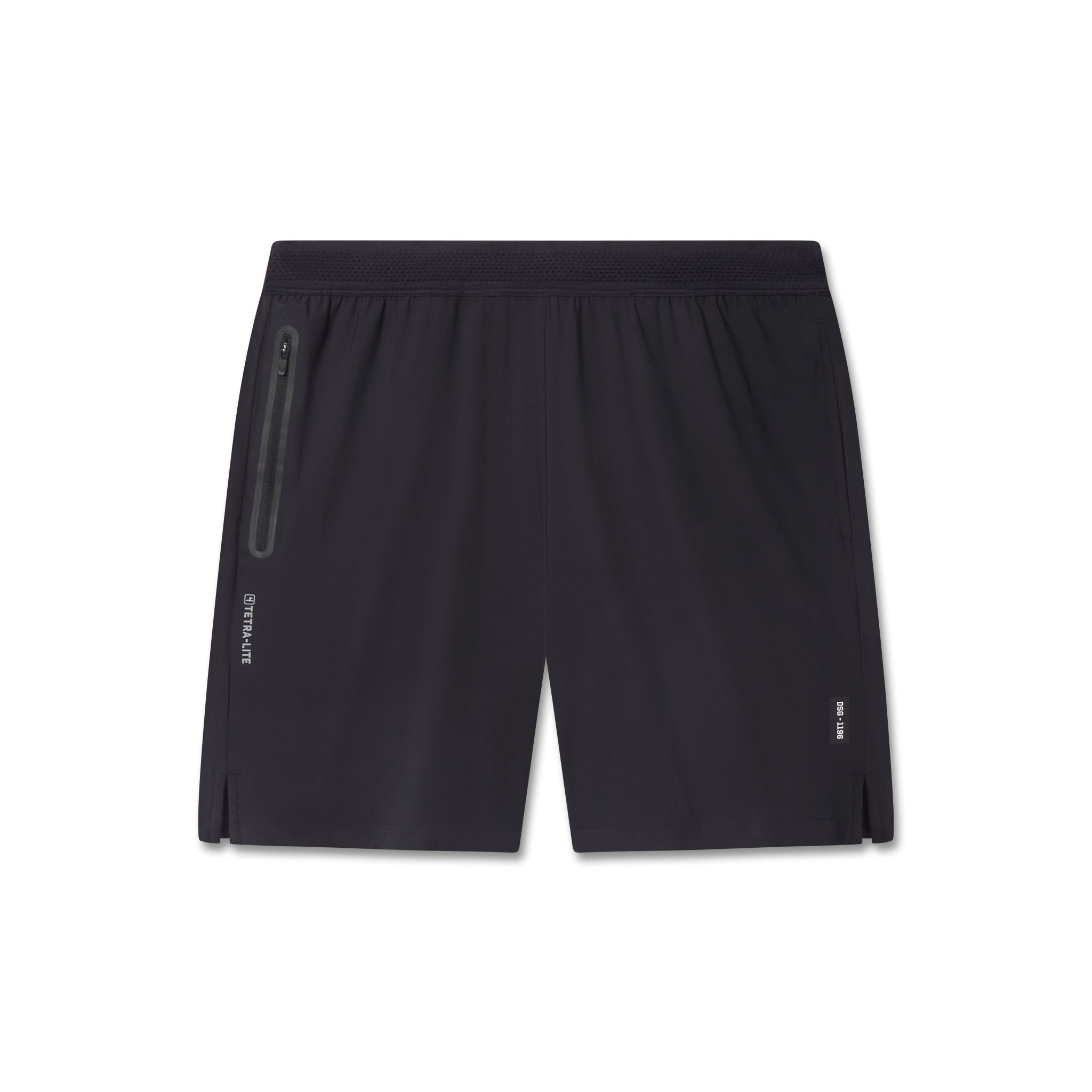 flatlay TETRA-LITE 7" Linerless Training Short in black, front view