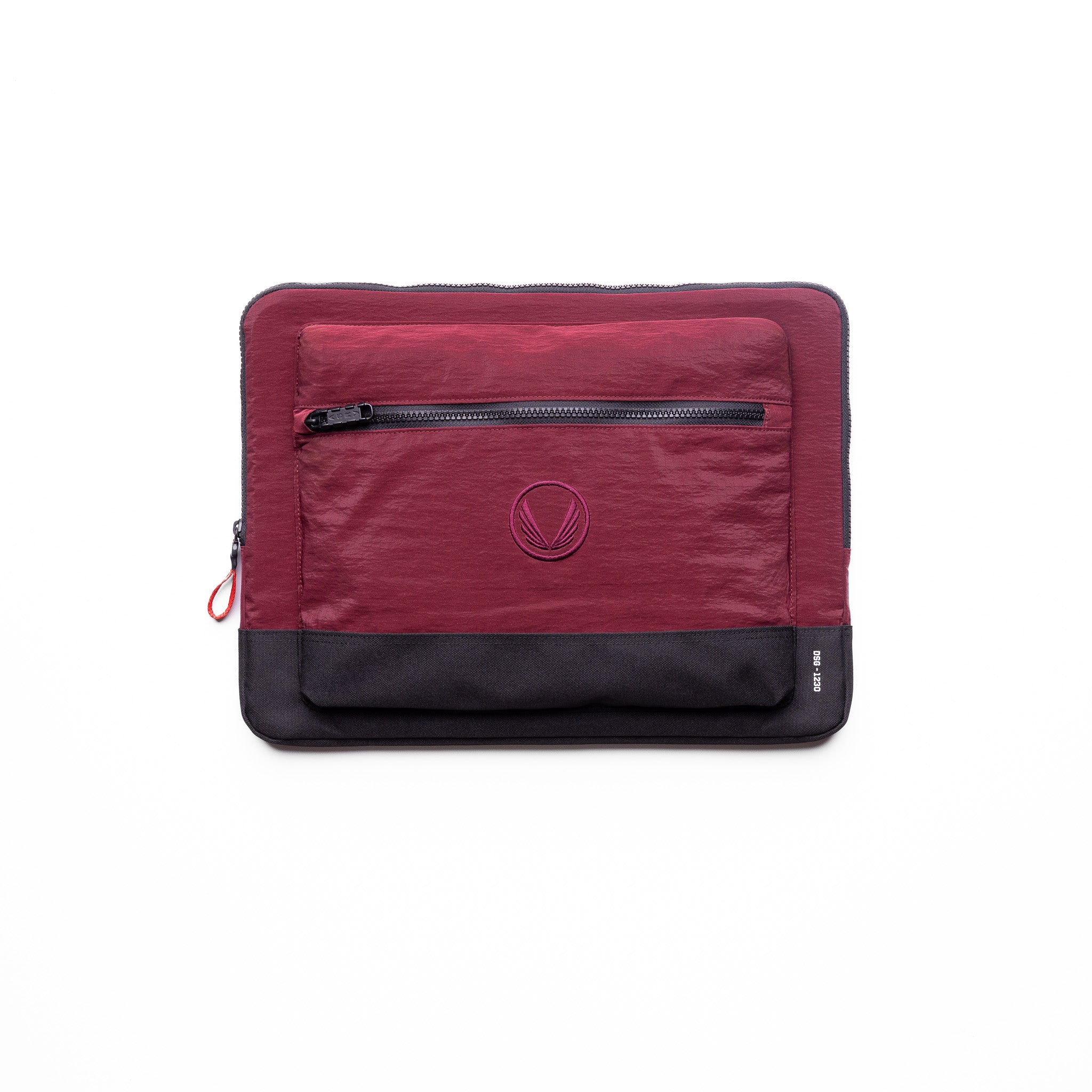 flatlay Ripstop Laptop Bag in crimson red and black, front view