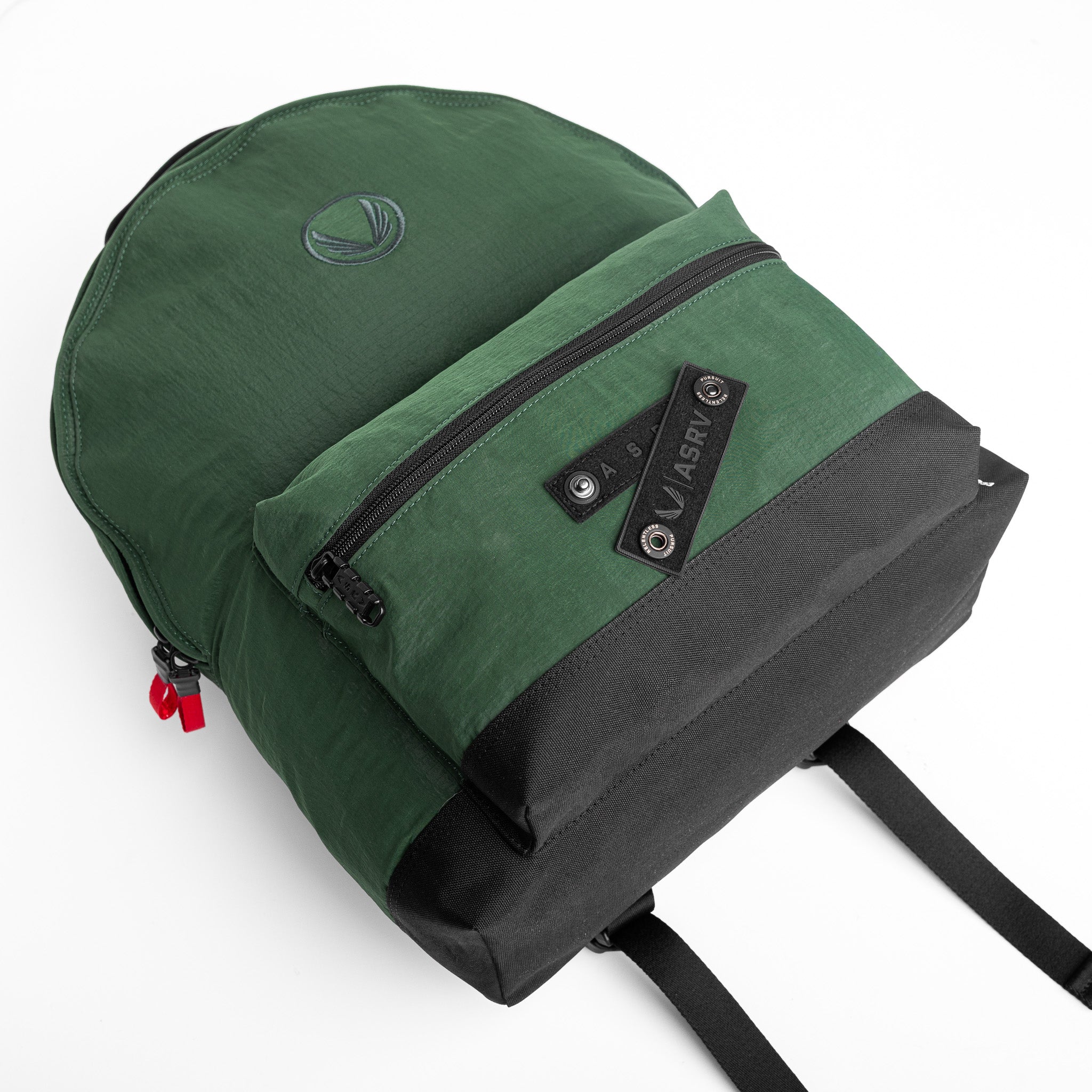 Flatlay 1233 Ripstop Backpack in forest green, front view