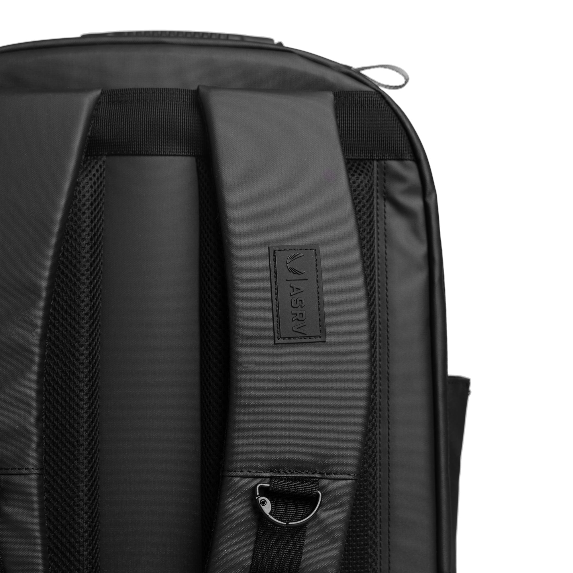 Flatlay Water Resistant Travel Backpack 30L in black, back view