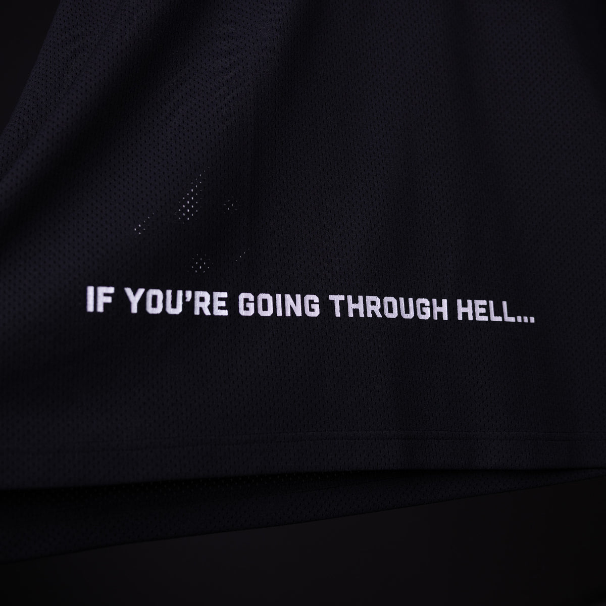 SM'23 Mesh Long-sleeve Jersey in black worn by model, front view with motivational text