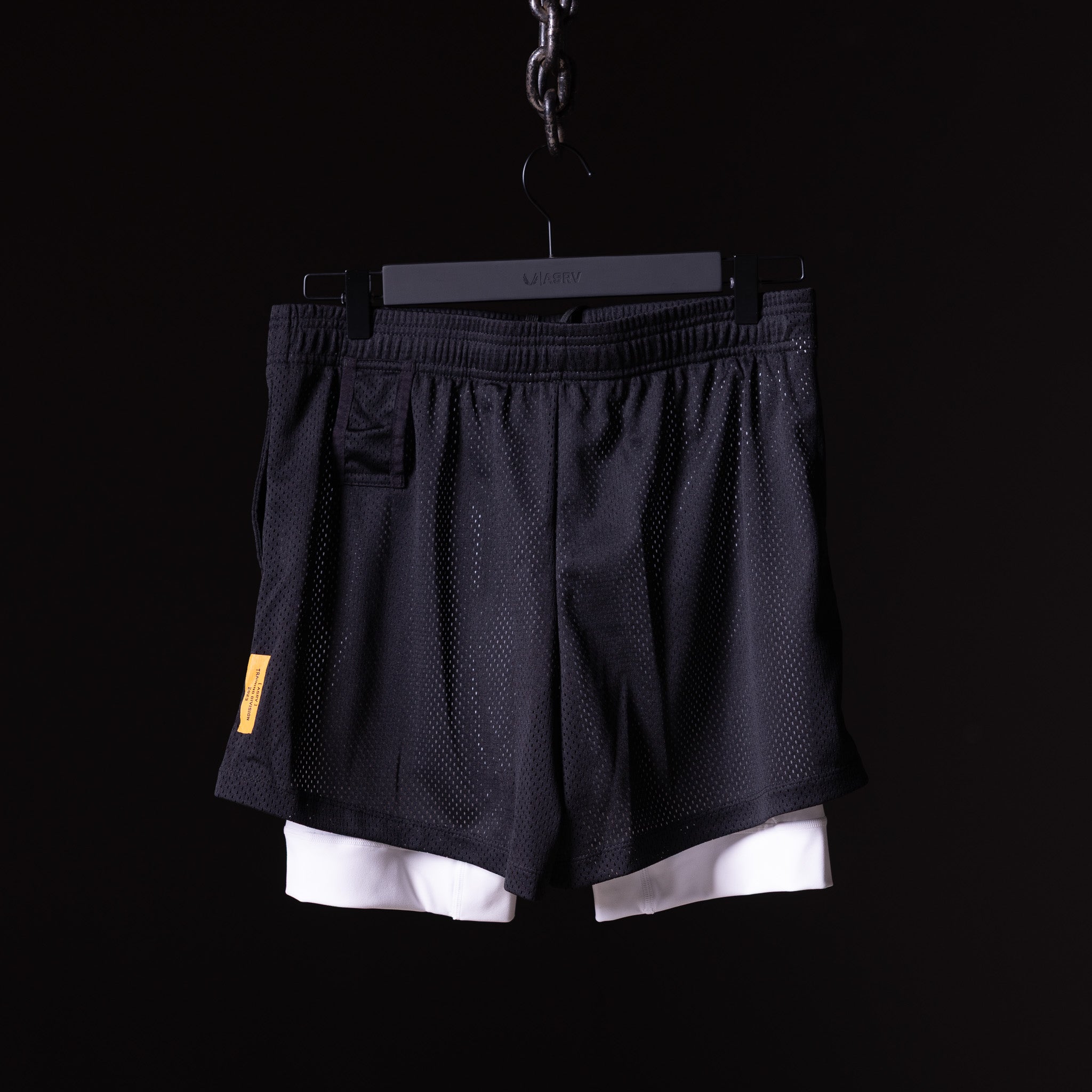 Training Division Mesh Shorts in black with white cuff, front view