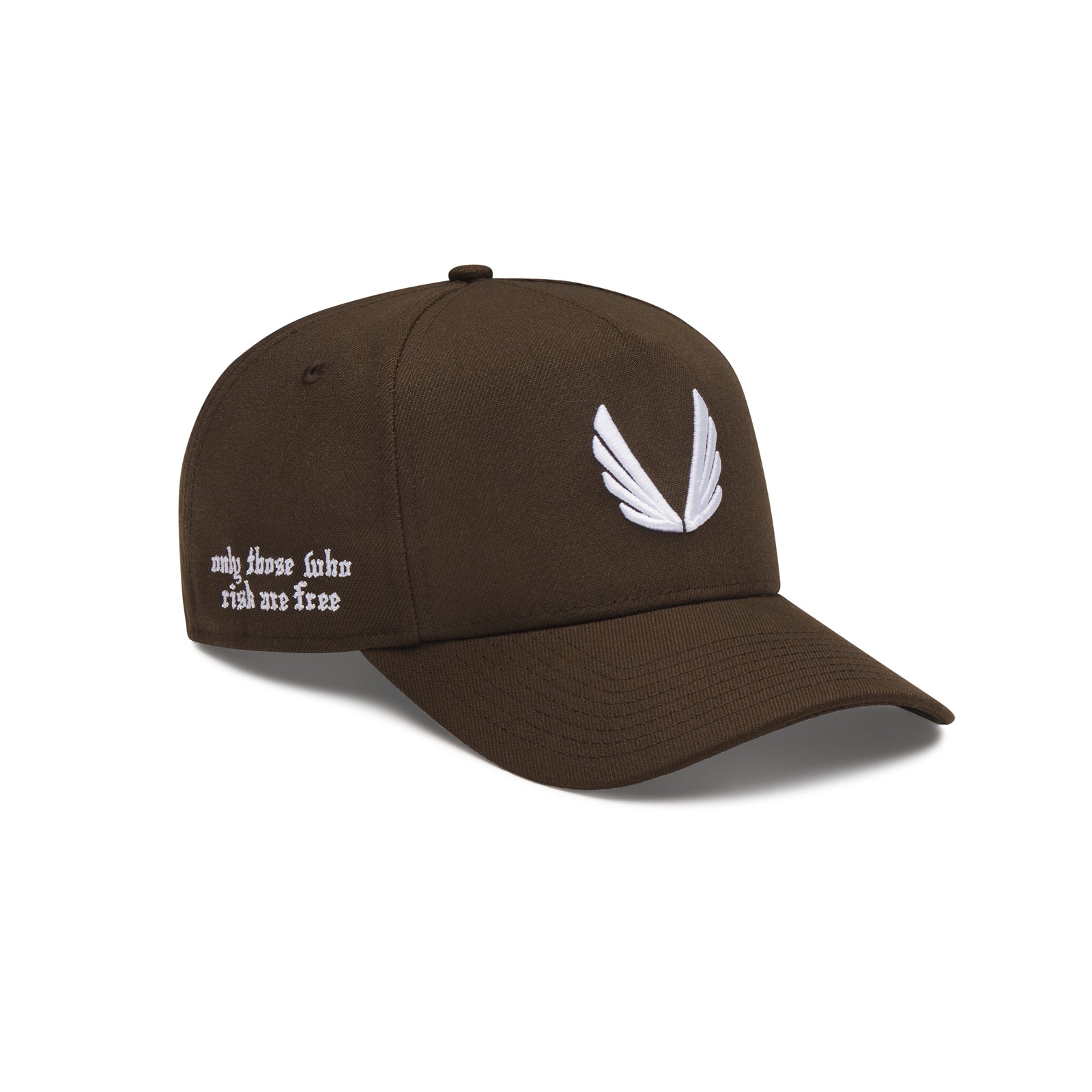 New Era 9Forty A-Frame Hat in dark earth with white wing logo, front angled view