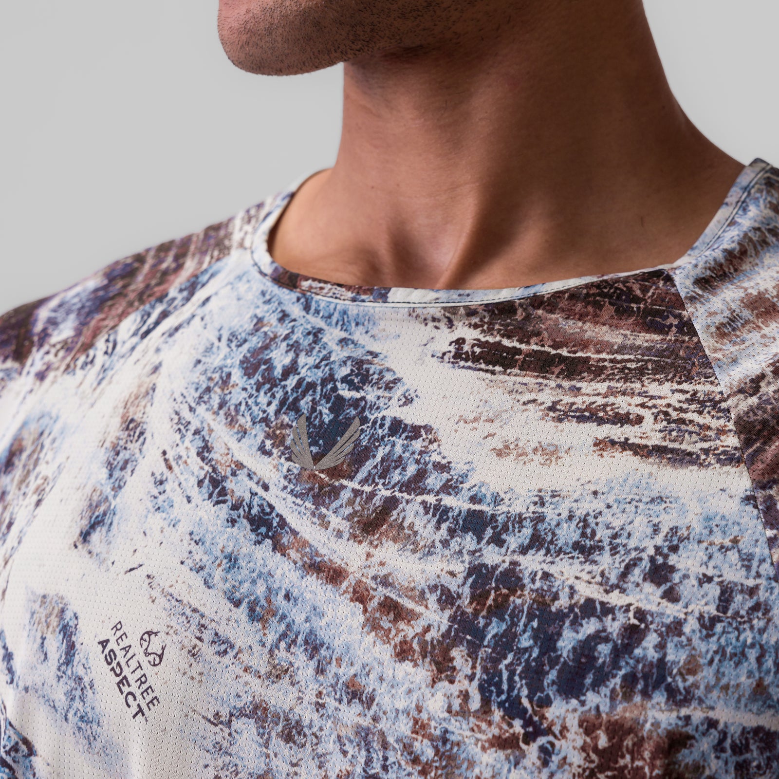 Ice-Skin Oversized Tee in Realtree Aspect camo, worn by model, front view