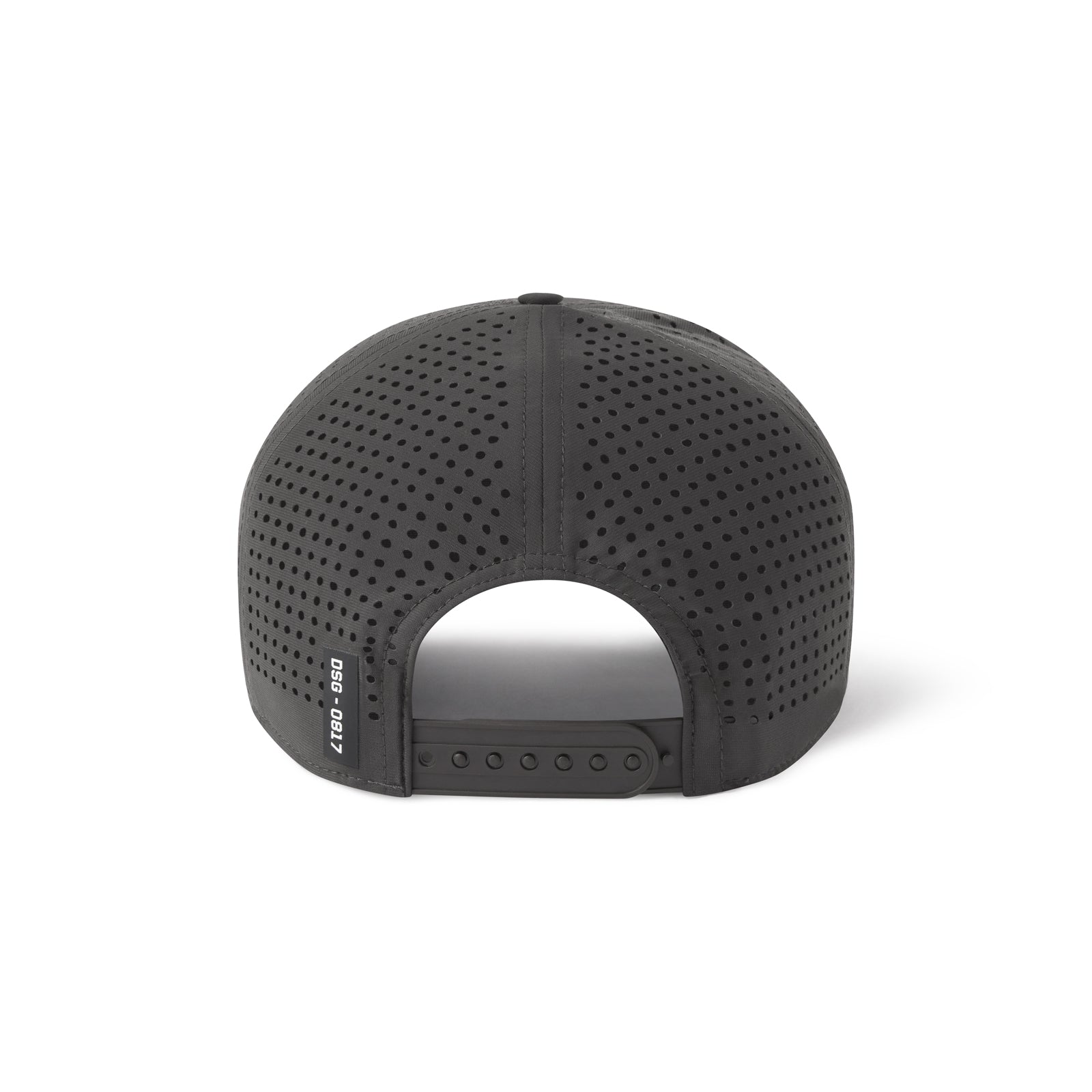 flatlay Tetra-Lite A-Frame Hat in space grey with perforated design, back view
