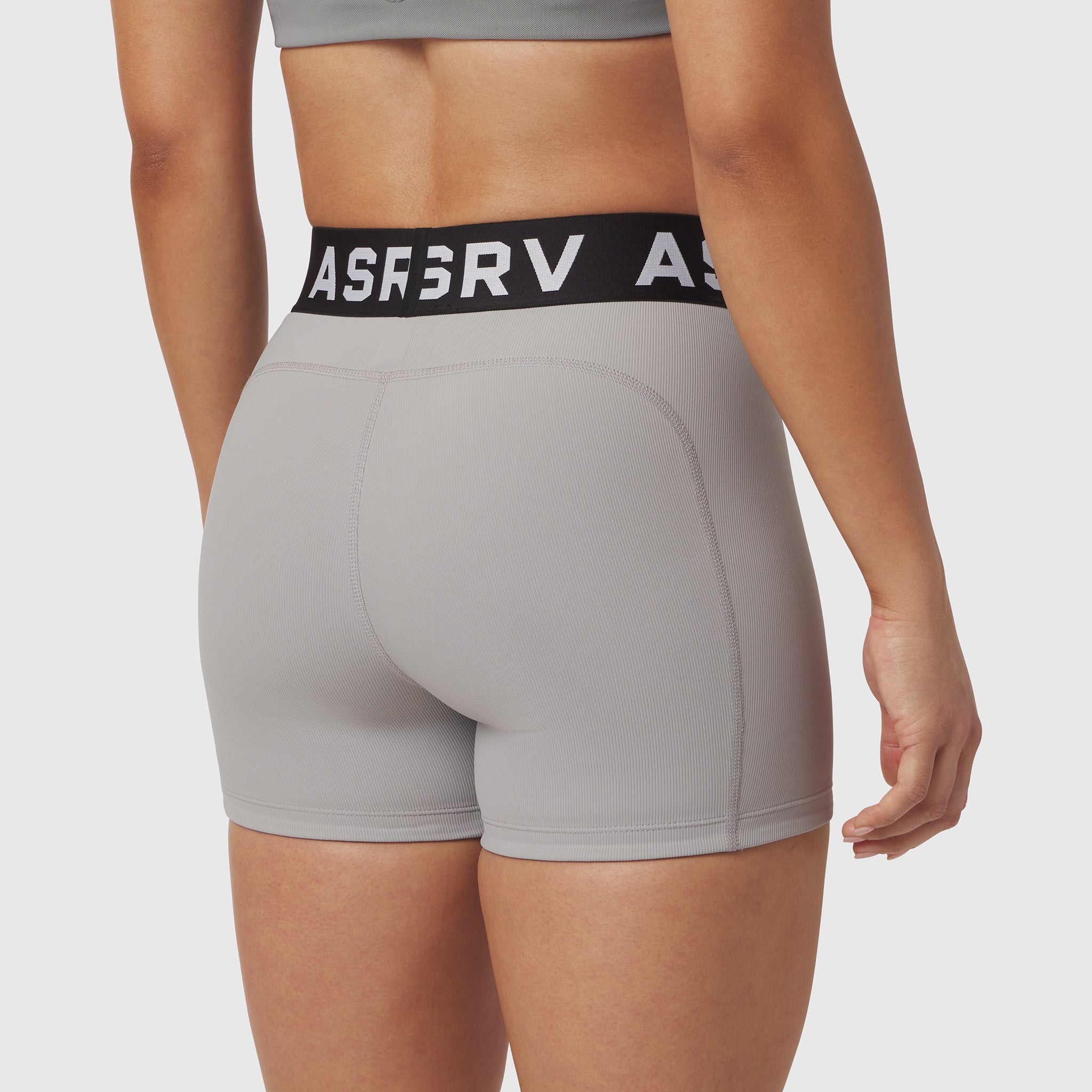 LYCRA® Ribbed Short in slate grey worn by model, back view
