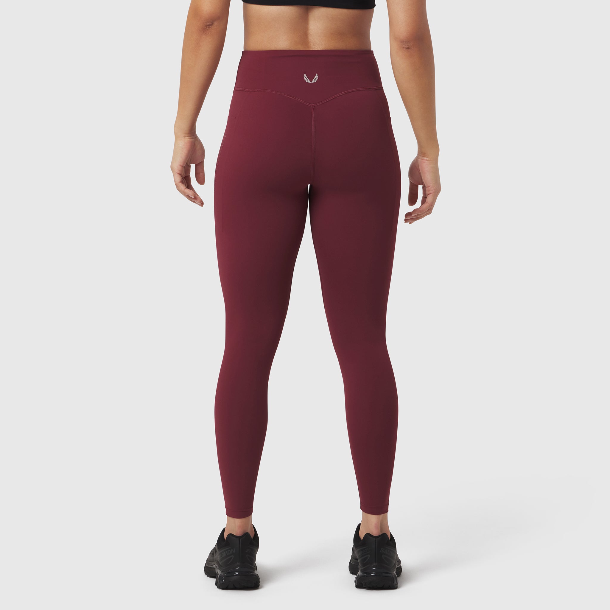Crimson Lycra Adaptiv 4 Pocket Legging worn by model, rear view