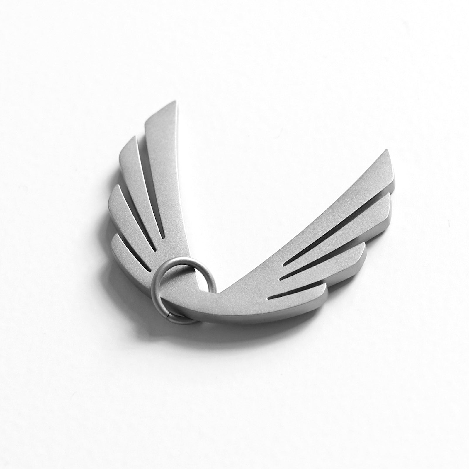 Wings Pendant in stainless steel, overhead view