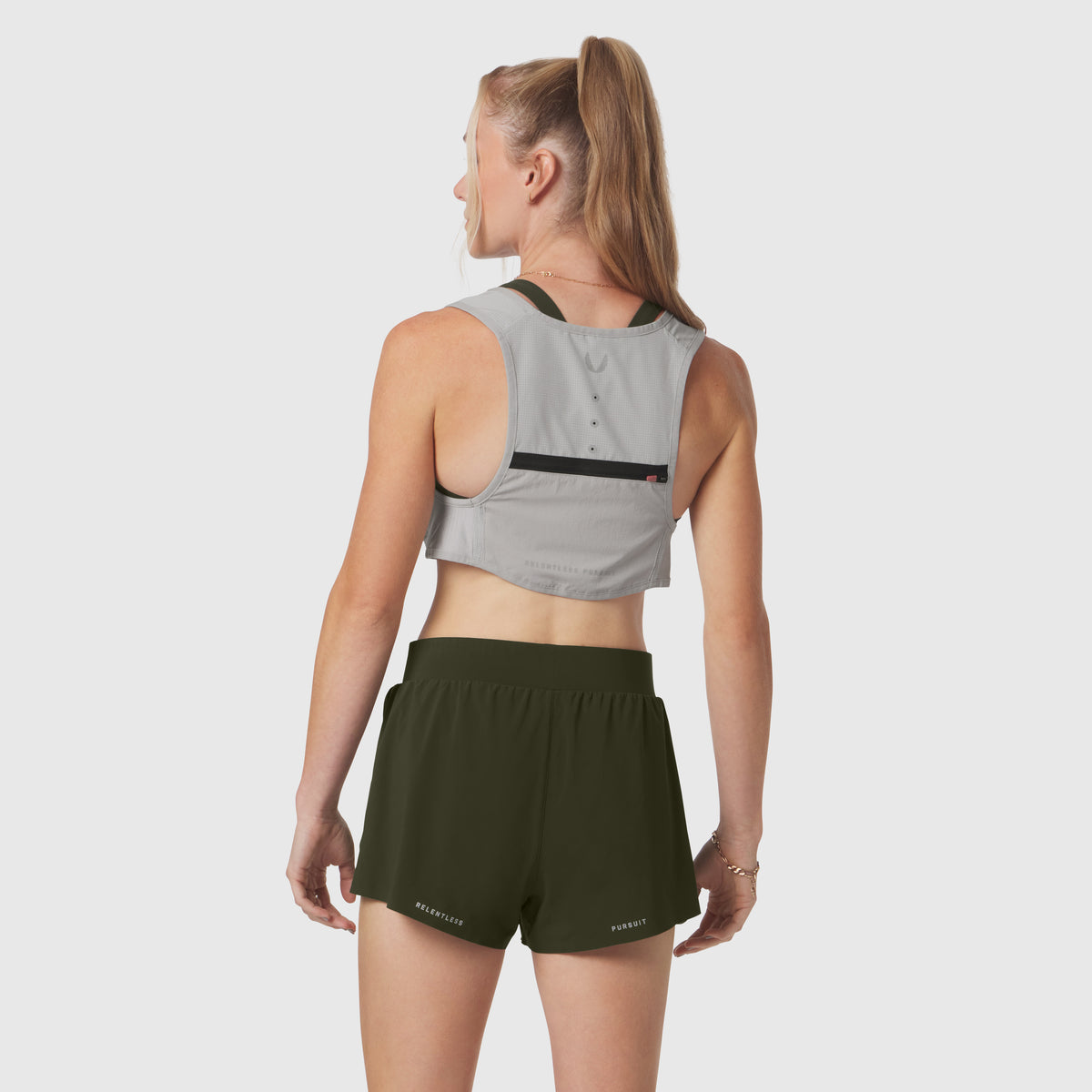1080 Run Pack in Slate Grey, back view on model