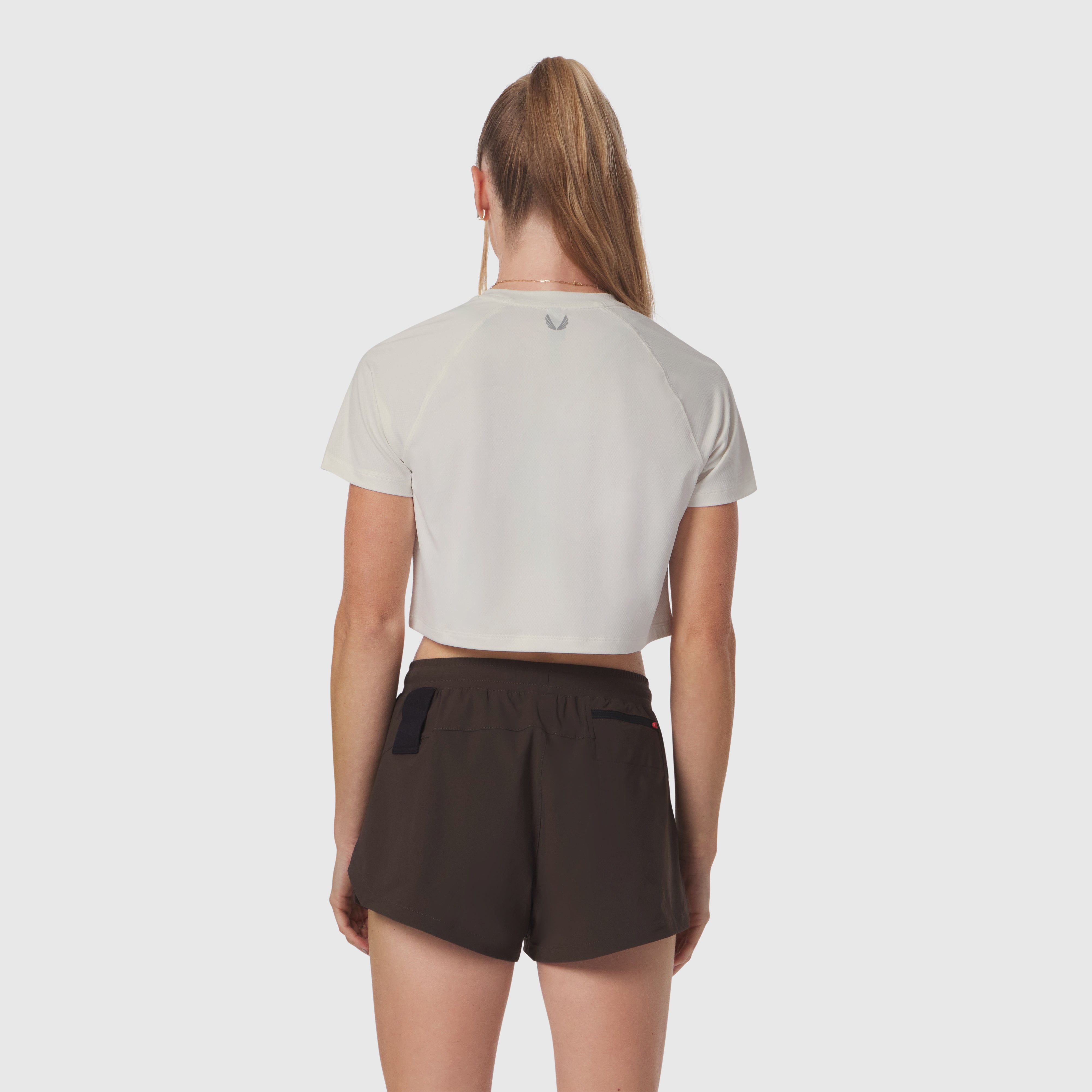 AeroSilver® Cropped Tee in ivory cream worn by model, back view