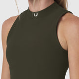 W023. LYCRA® Ribbed Mockneck Tank - Olive