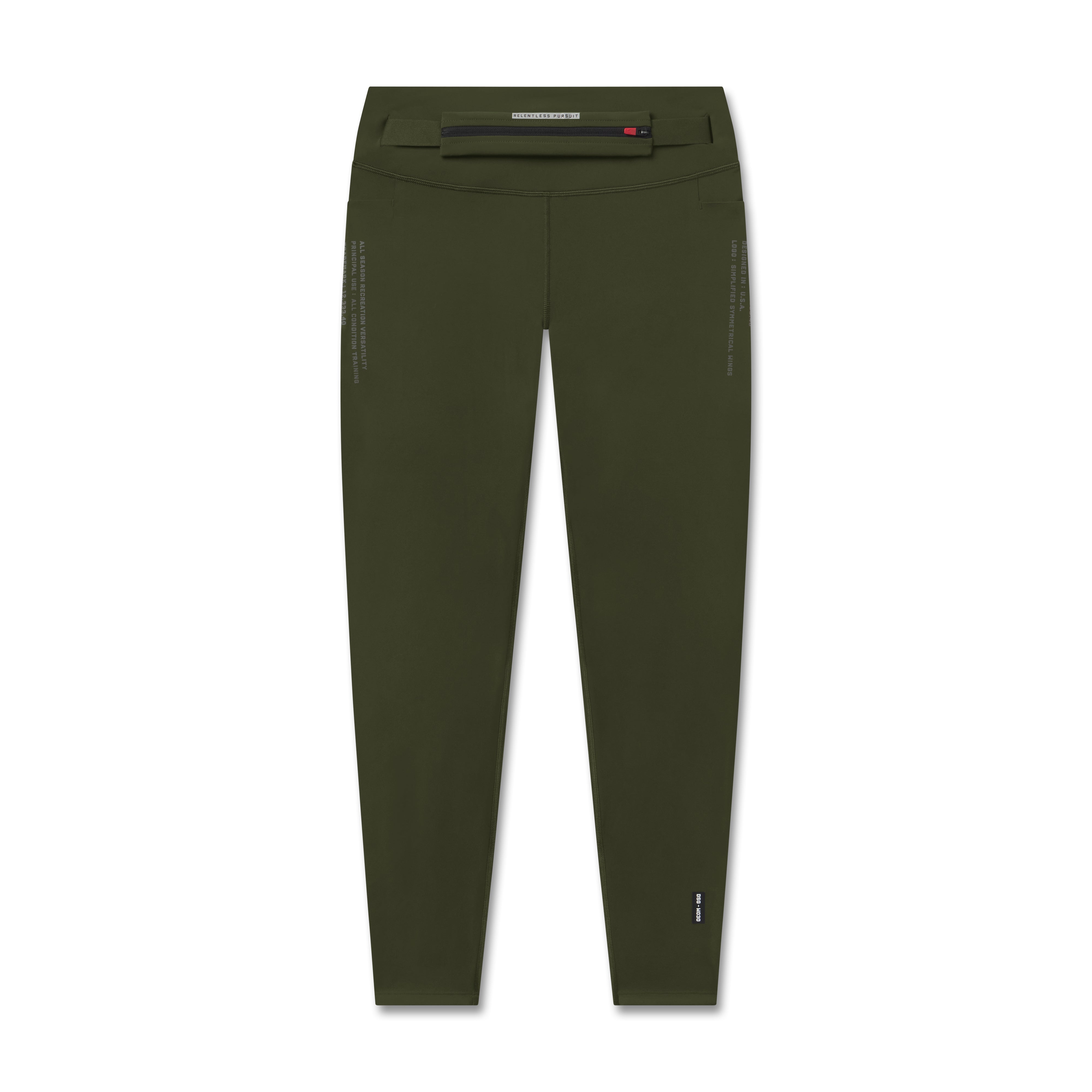 Flatlay of W030 LYCRA® 3-in-1 Legging in olive, front view