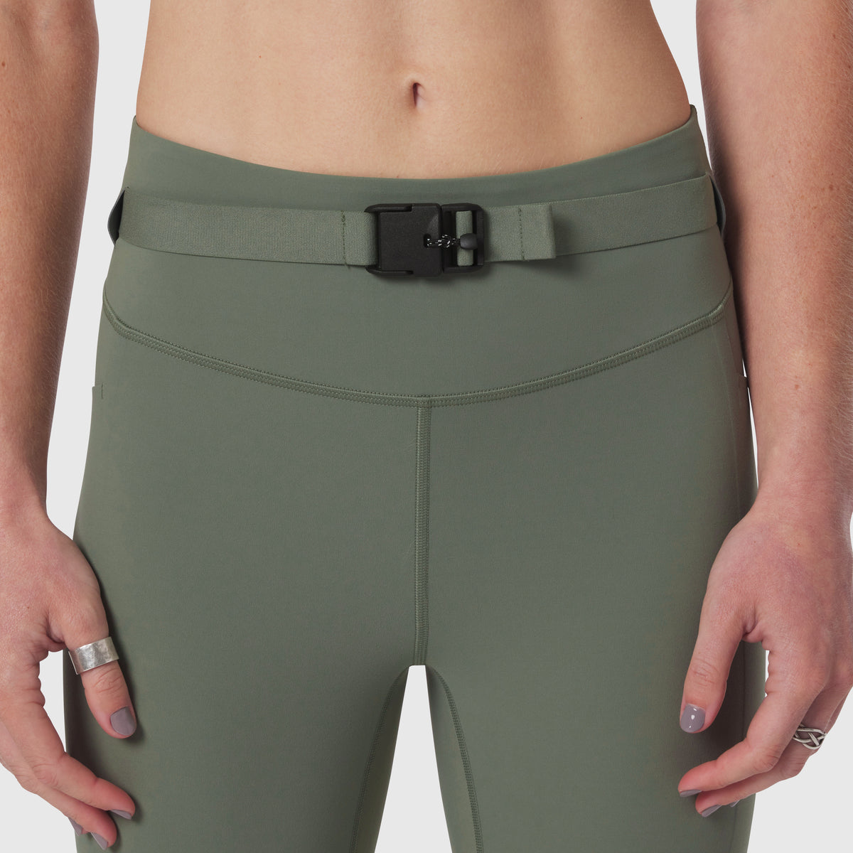 W030 LYCRA® 3-in-1 Legging in sage, worn with belt detail, front view