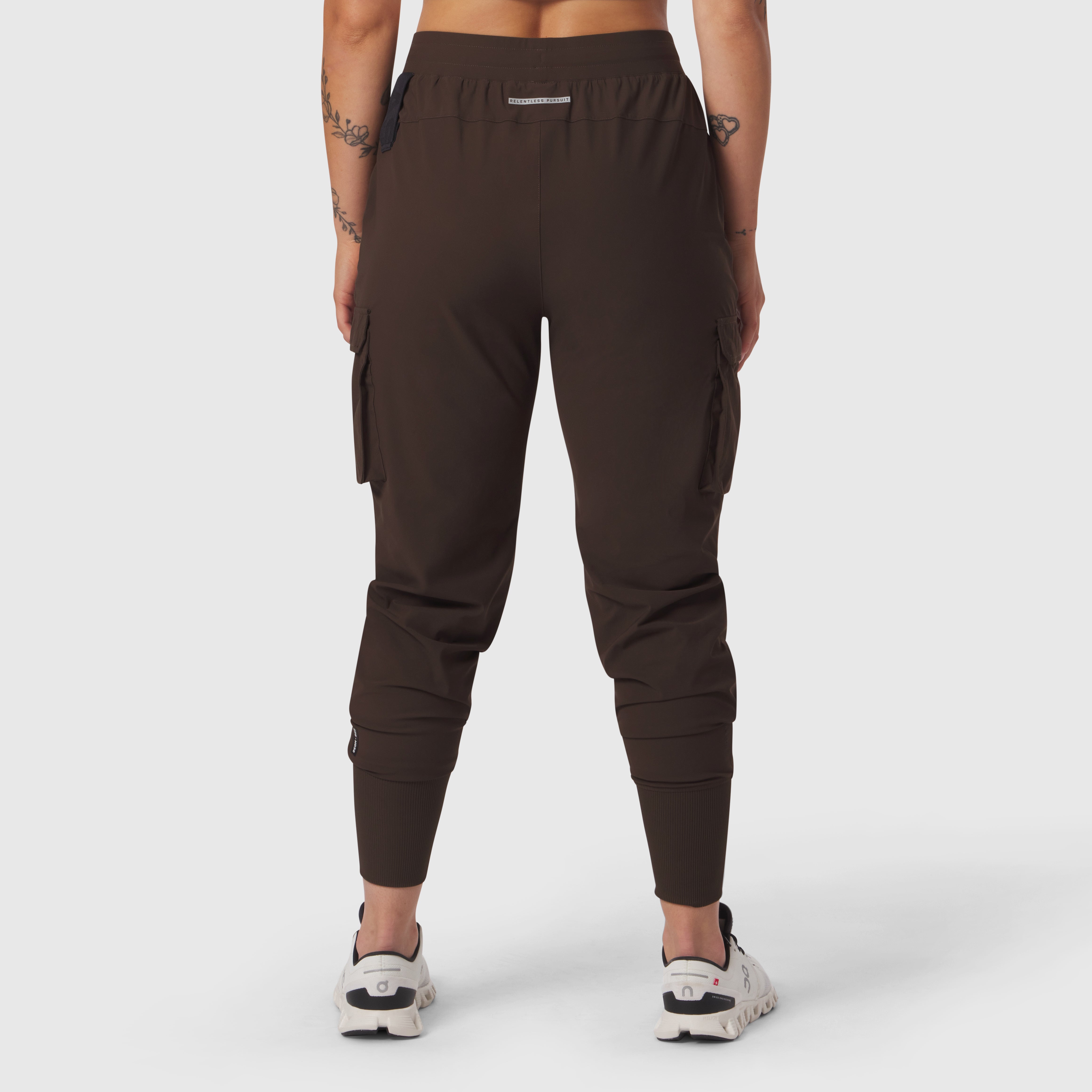 Tetra-Lite® Cargo High Rib Jogger in Dark Earth, back view on model