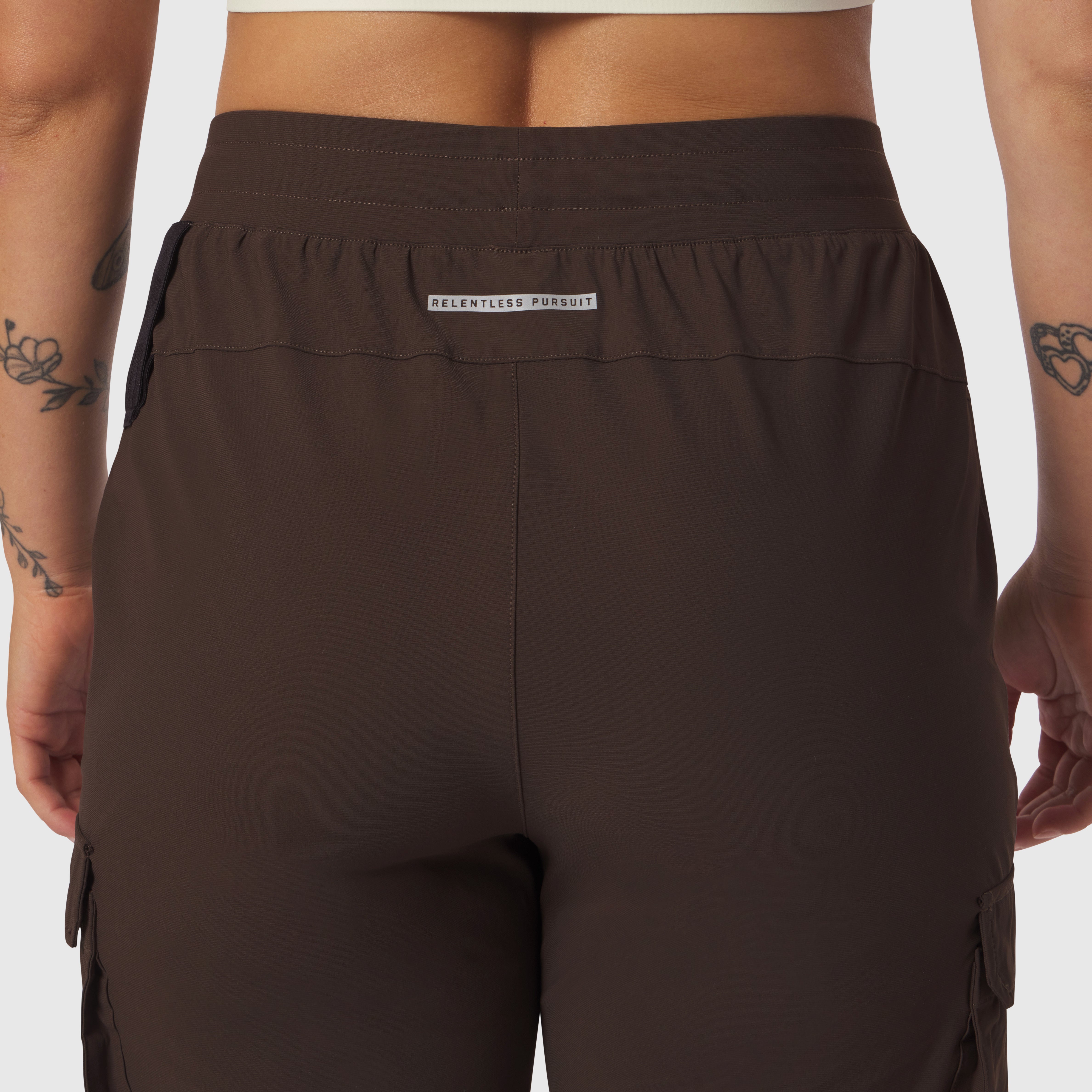 Tetra-Lite Cargo High Rib Jogger in Dark Earth, back view on model