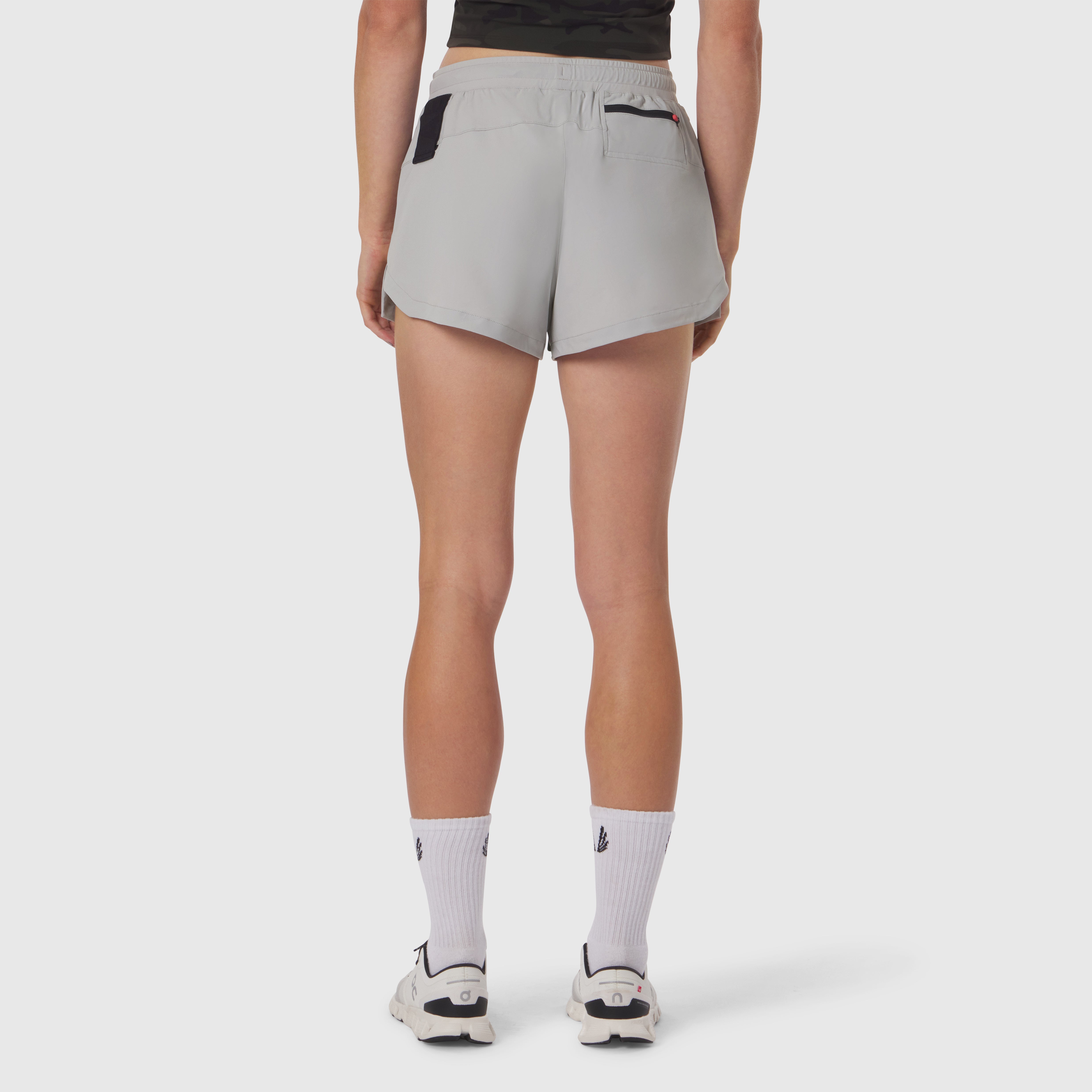 Tetra-Lite Linerless Short in slate grey, back view on model