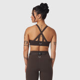 W039. LYCRA® Hybrid Sports Bra - Dark Earth