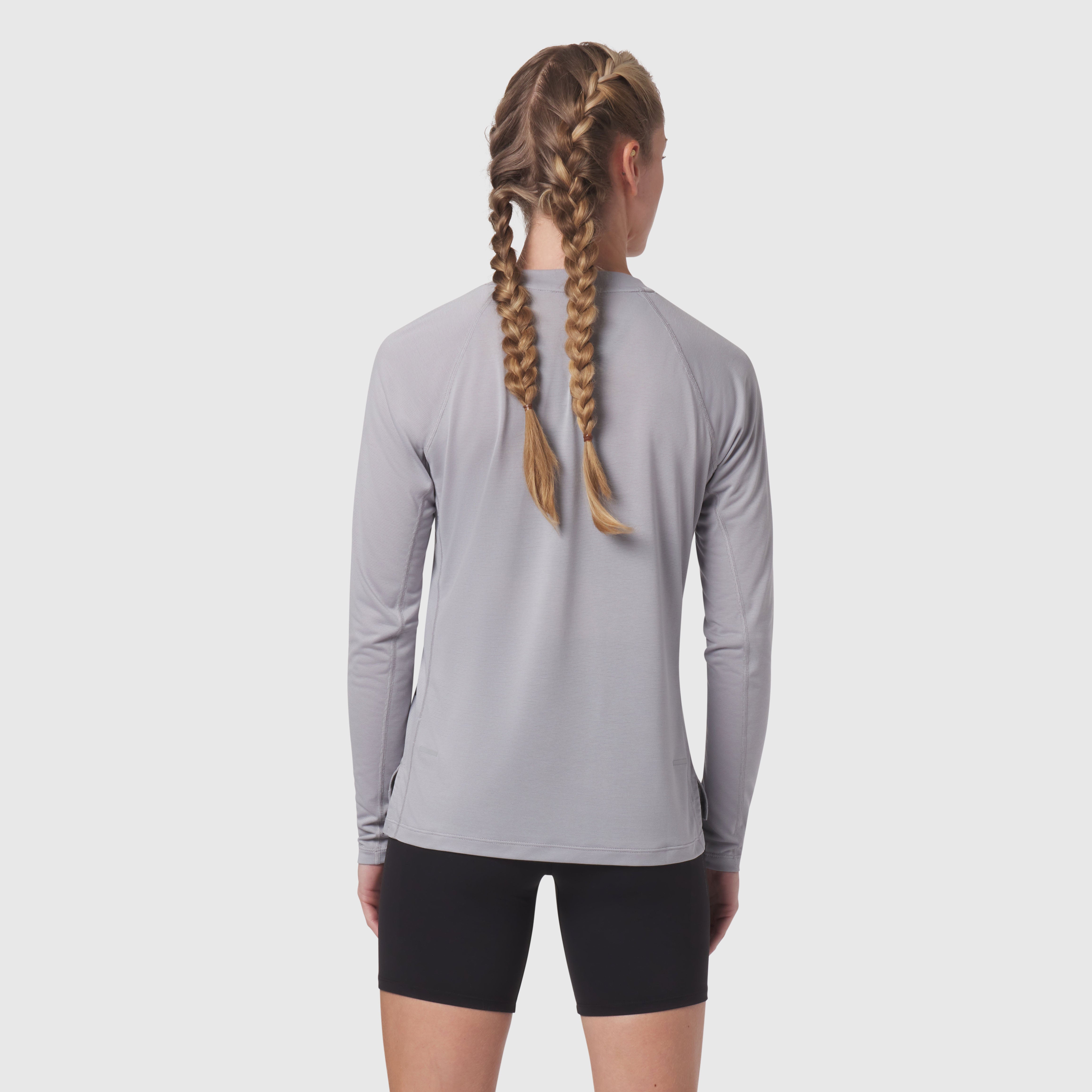 Polartec® Delta Longsleeve in Slate Grey, back view on model with braided hair