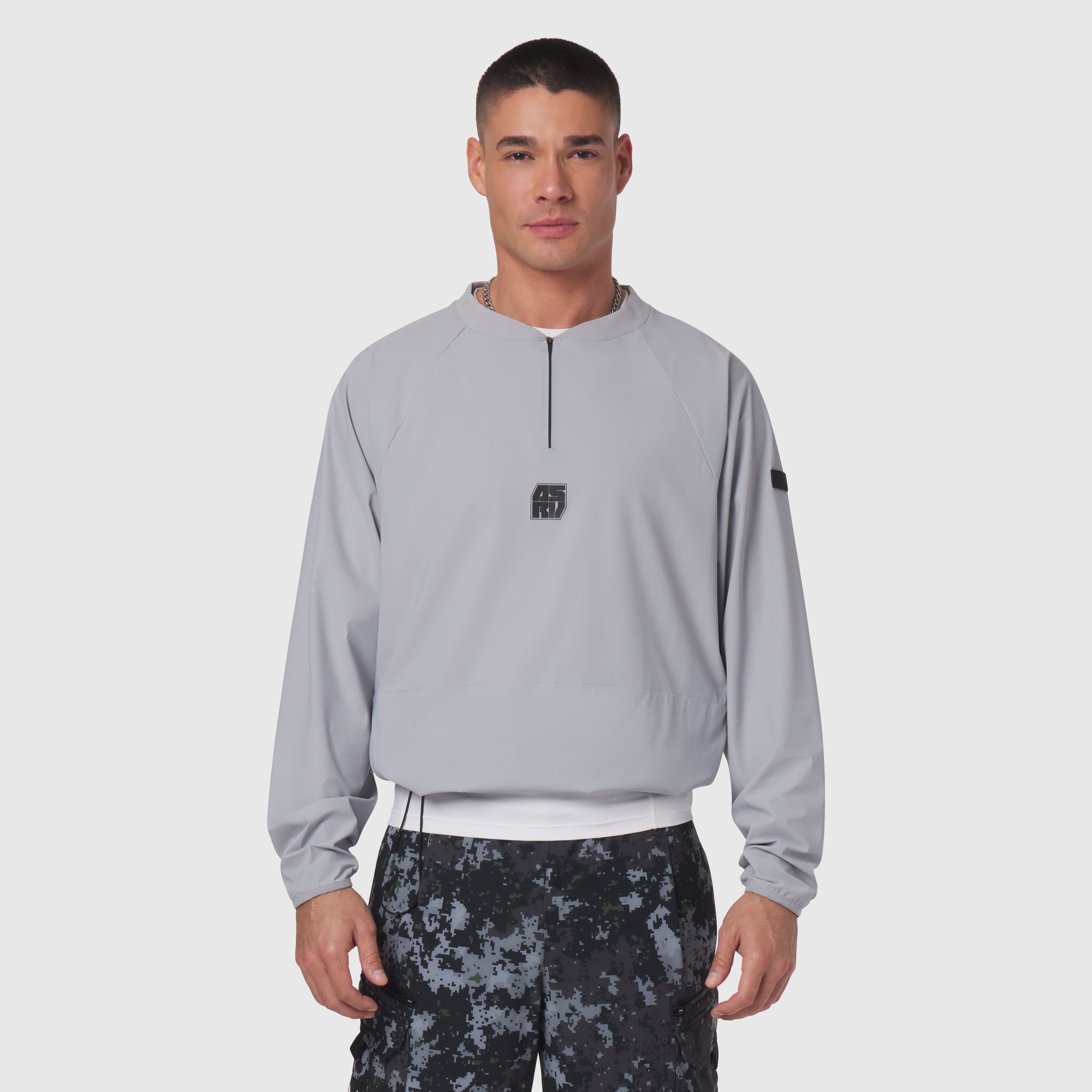 Tetra-Lite® Blade Collar Zip Jacket in Slate Grey, worn by model, front view
