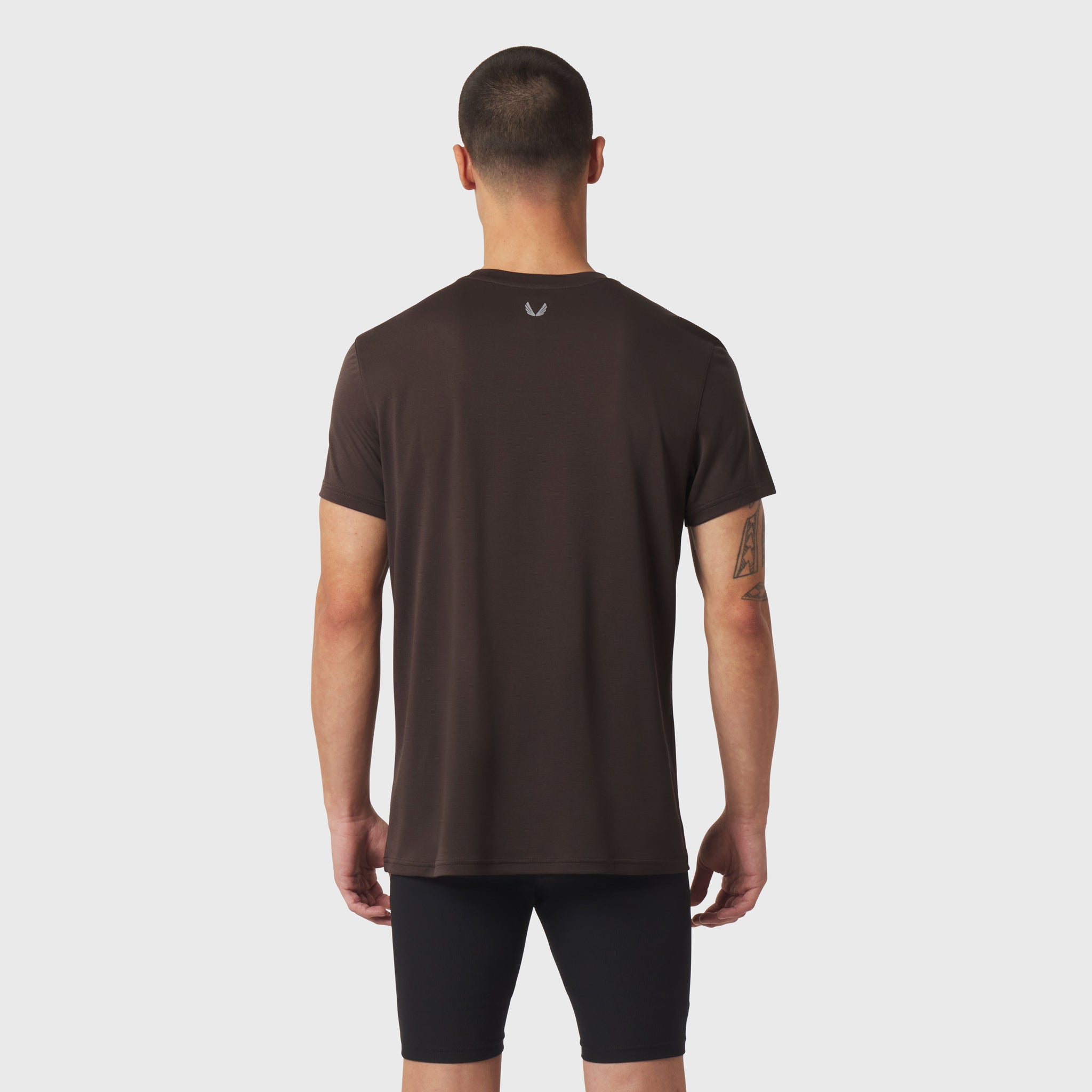 Polartec® Delta Training Tee in Dark Earth, back view on model