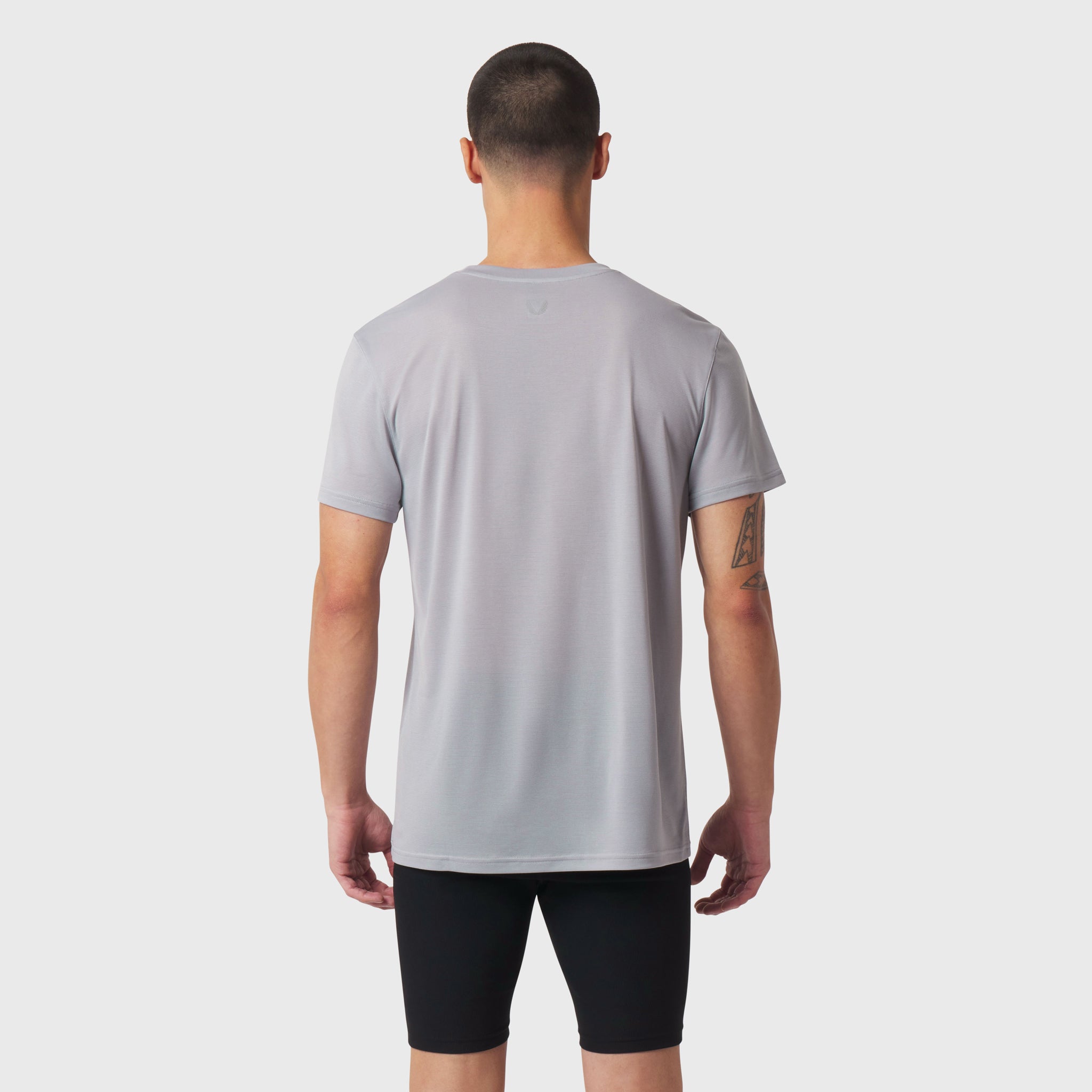 Polartec® Delta Training Tee in slate grey, back view on model