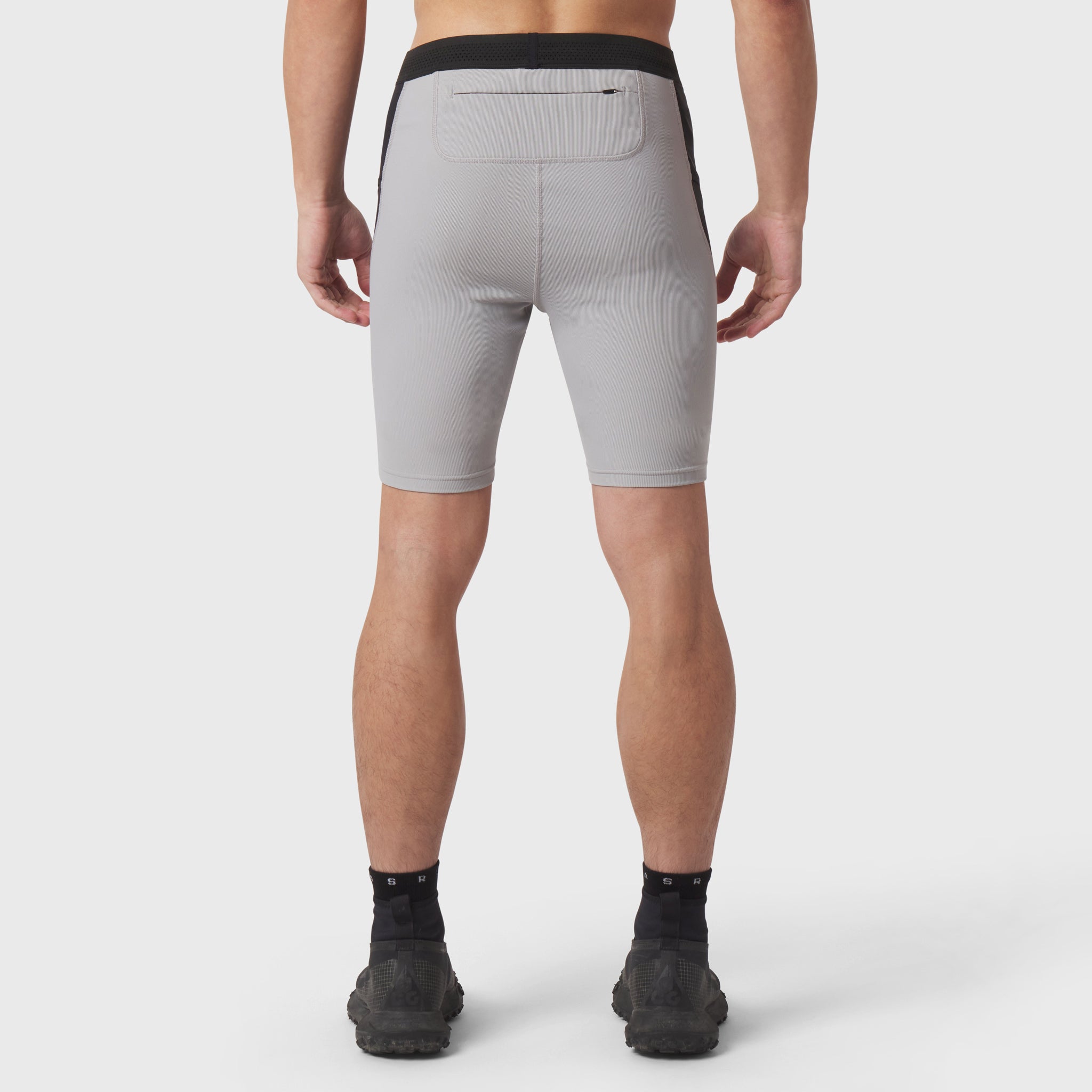 Lycra® Ribbed Run Half-Tight in slate grey, back view on model
