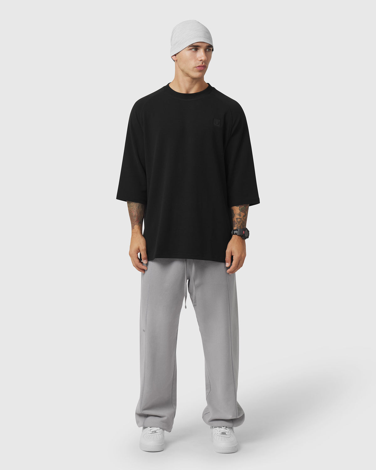 1203. Tech-Waffle™ 3/4-Sleeve Oversized Tee - Black
