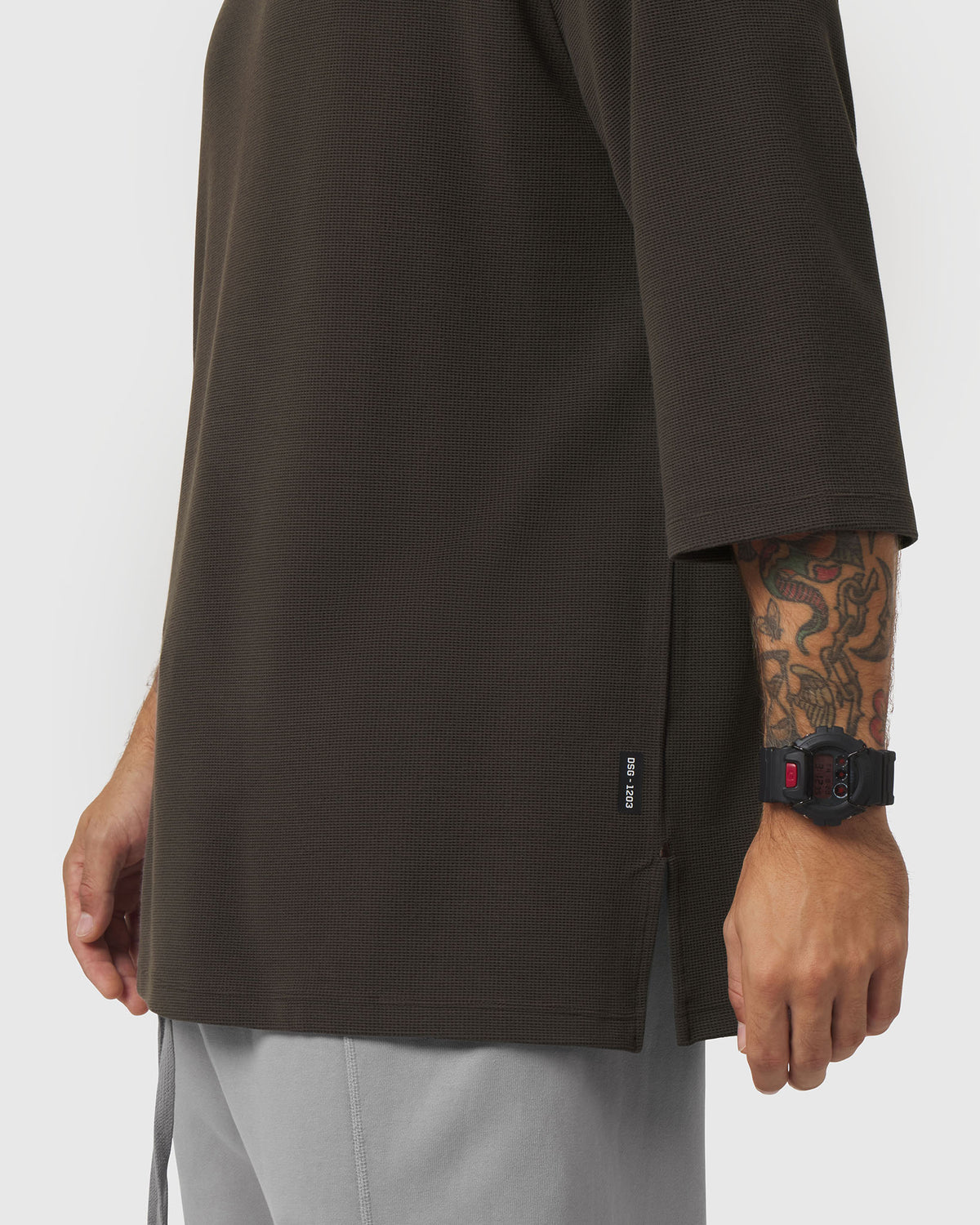1203. Tech-Waffle™ 3/4-Sleeve Oversized Tee - Dark Earth