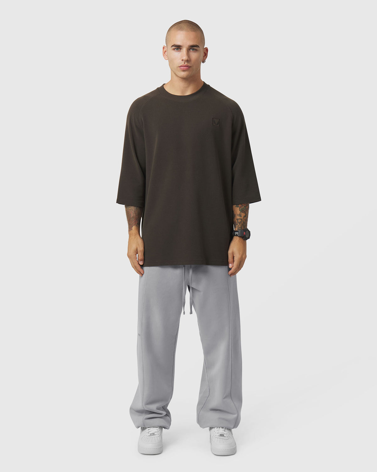 1203. Tech-Waffle™ 3/4-Sleeve Oversized Tee - Dark Earth