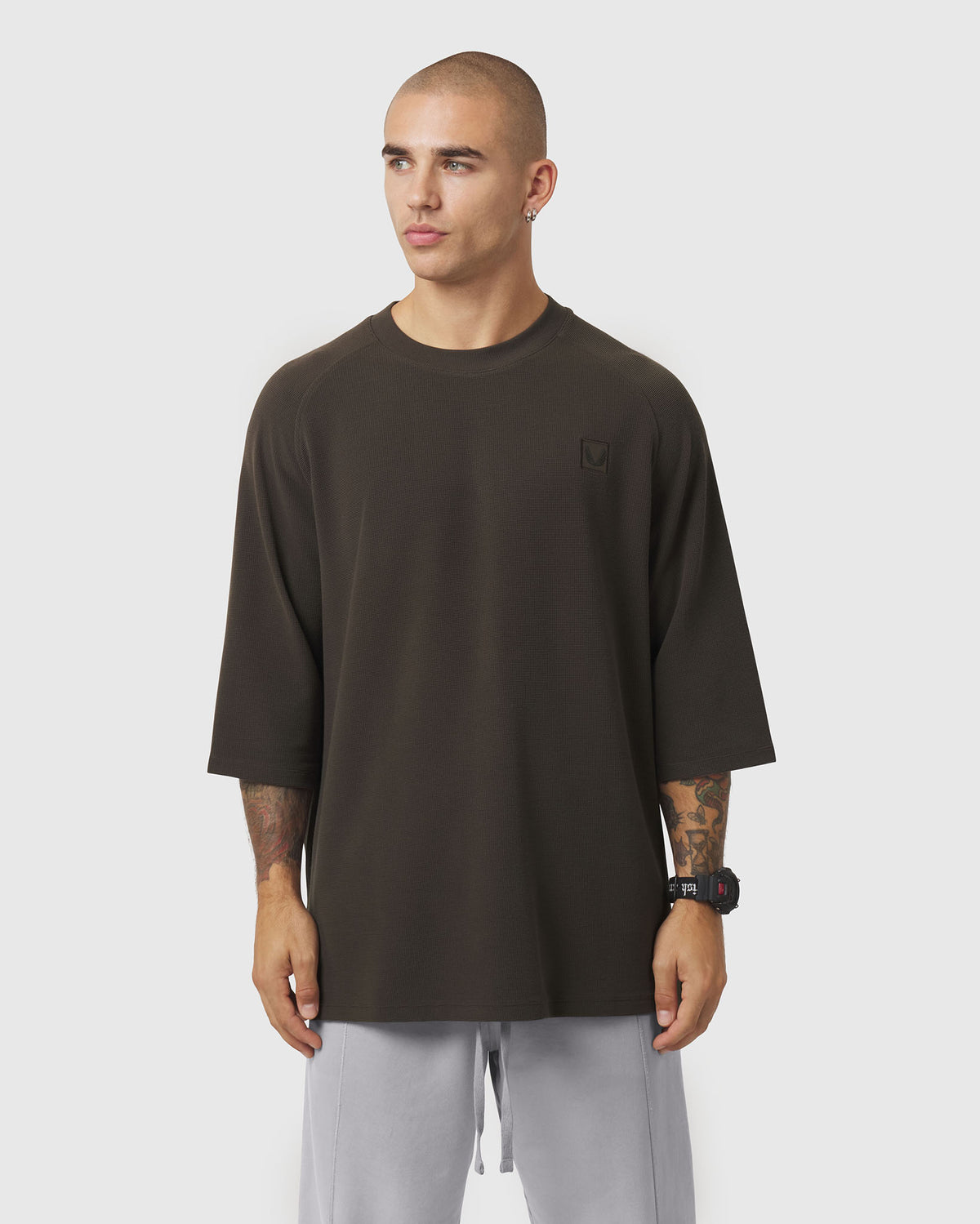 1203. Tech-Waffle™ 3/4-Sleeve Oversized Tee - Dark Earth