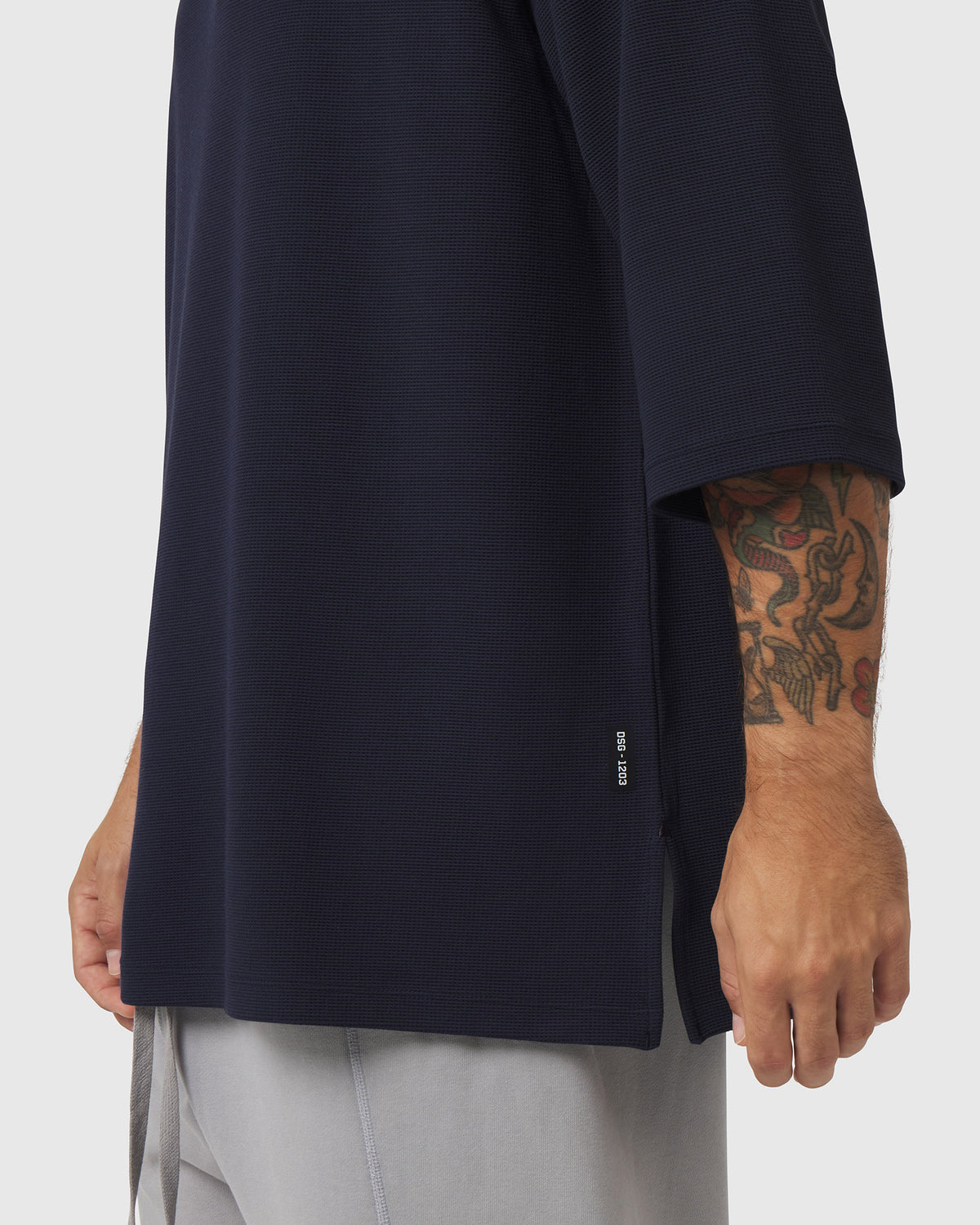 1203. Tech-Waffle™ 3/4-Sleeve Oversized Tee - Navy