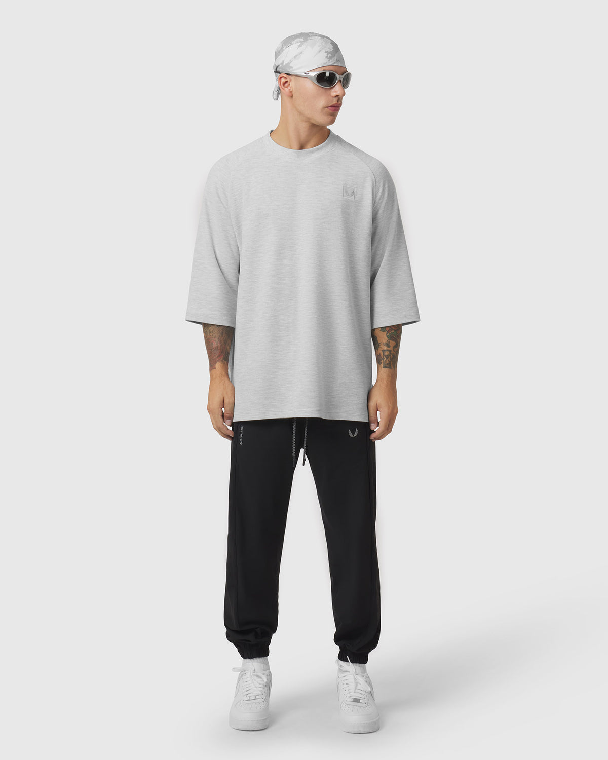 1203. Tech-Waffle™ 3/4-Sleeve Oversized Tee - Heather Grey