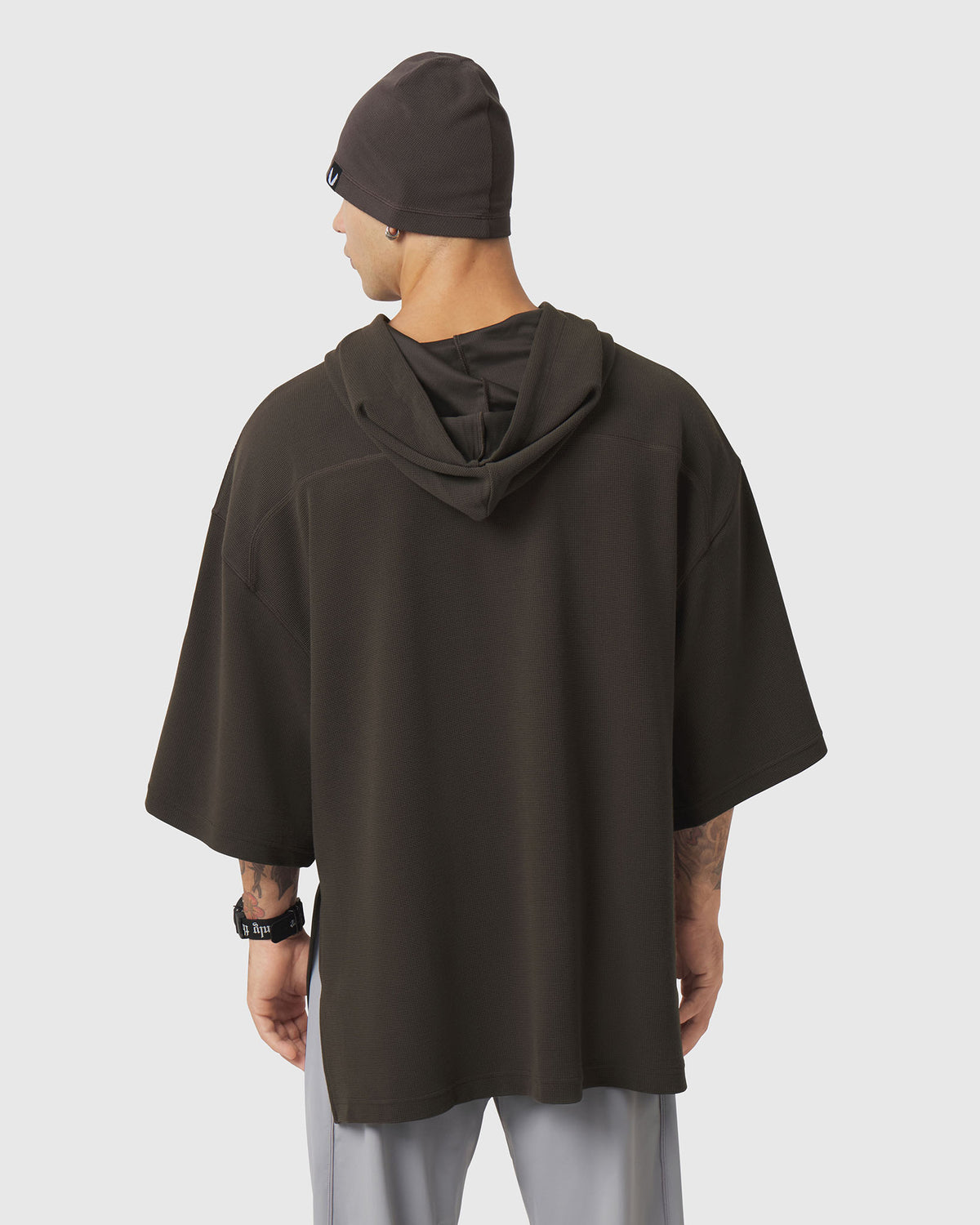 1204. Tech-Waffle™ Short Sleeve Oversize Hoodie - Dark Earth