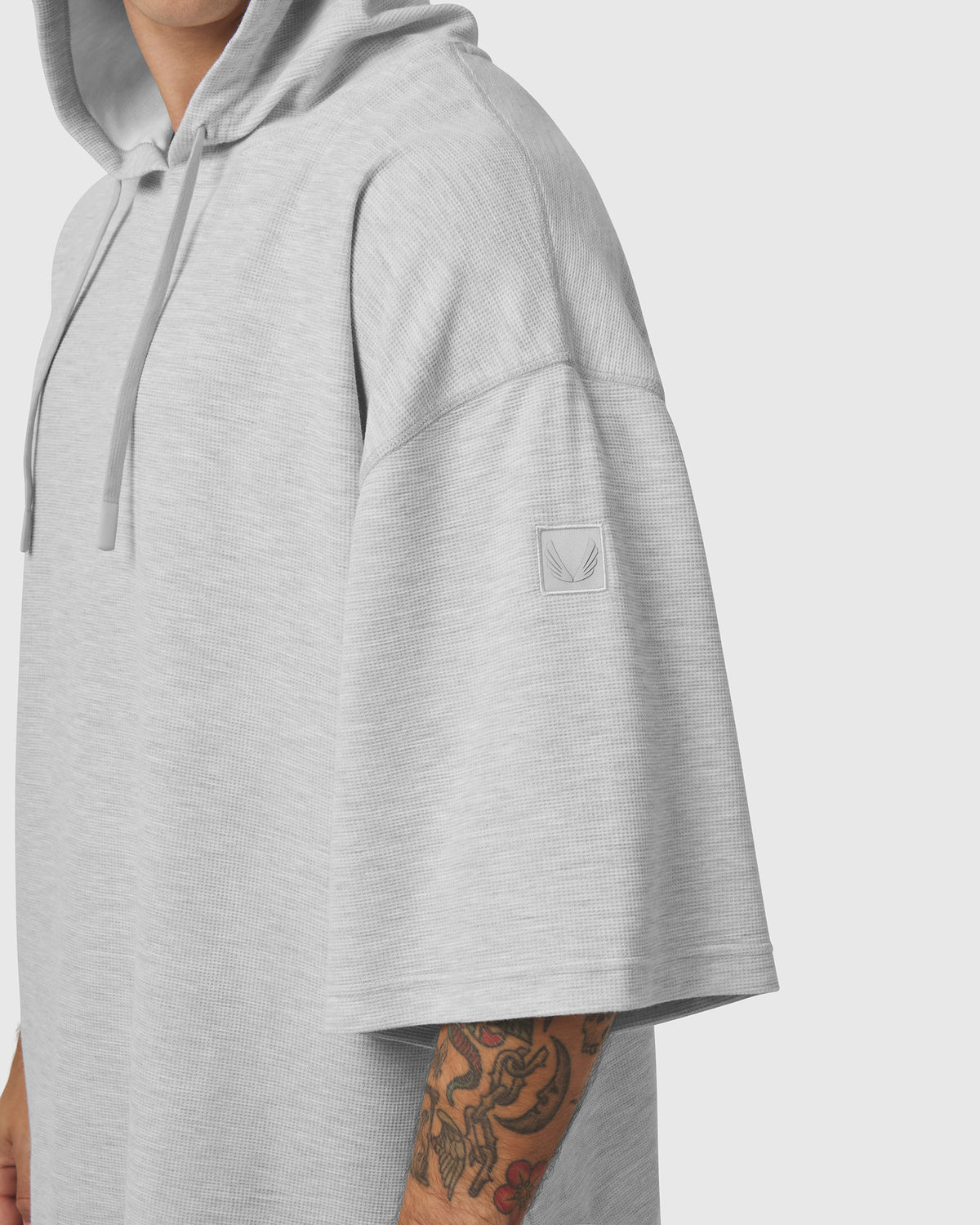 1204. Tech-Waffle™ Short Sleeve Oversize Hoodie - Heather Grey