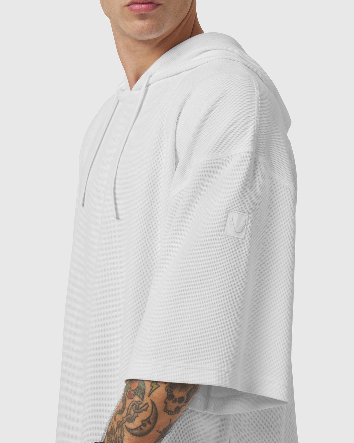 1204. Tech-Waffle™ Short Sleeve Oversize Hoodie - White