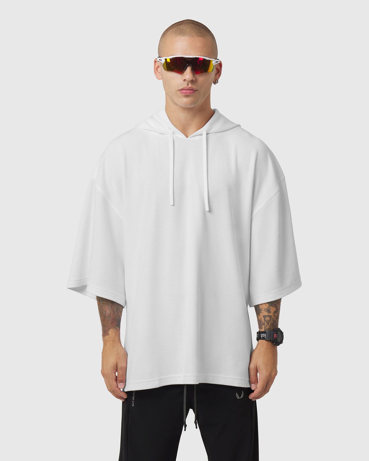 1204. Tech-Waffle™ Short Sleeve Oversize Hoodie - White