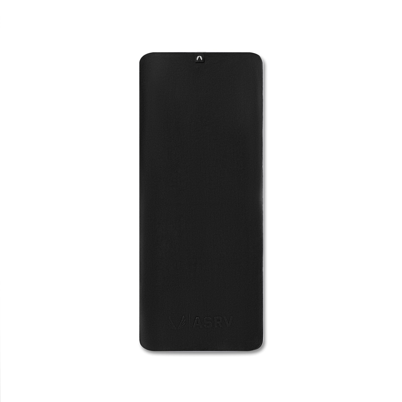 Flatlay of black microfiber antibacterial gym towel, front view