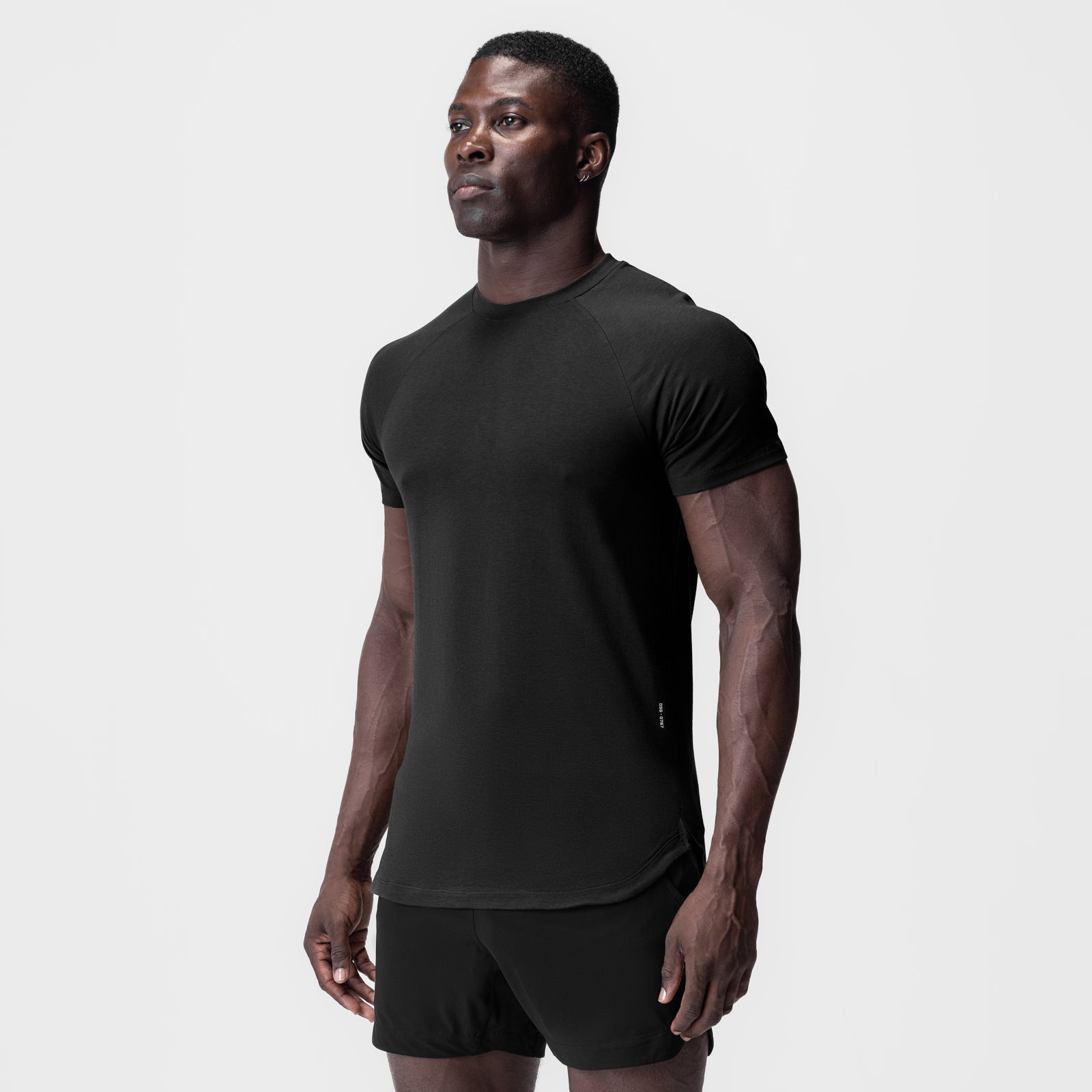 Black Supima® Established Tee worn by model, three-quarter front view