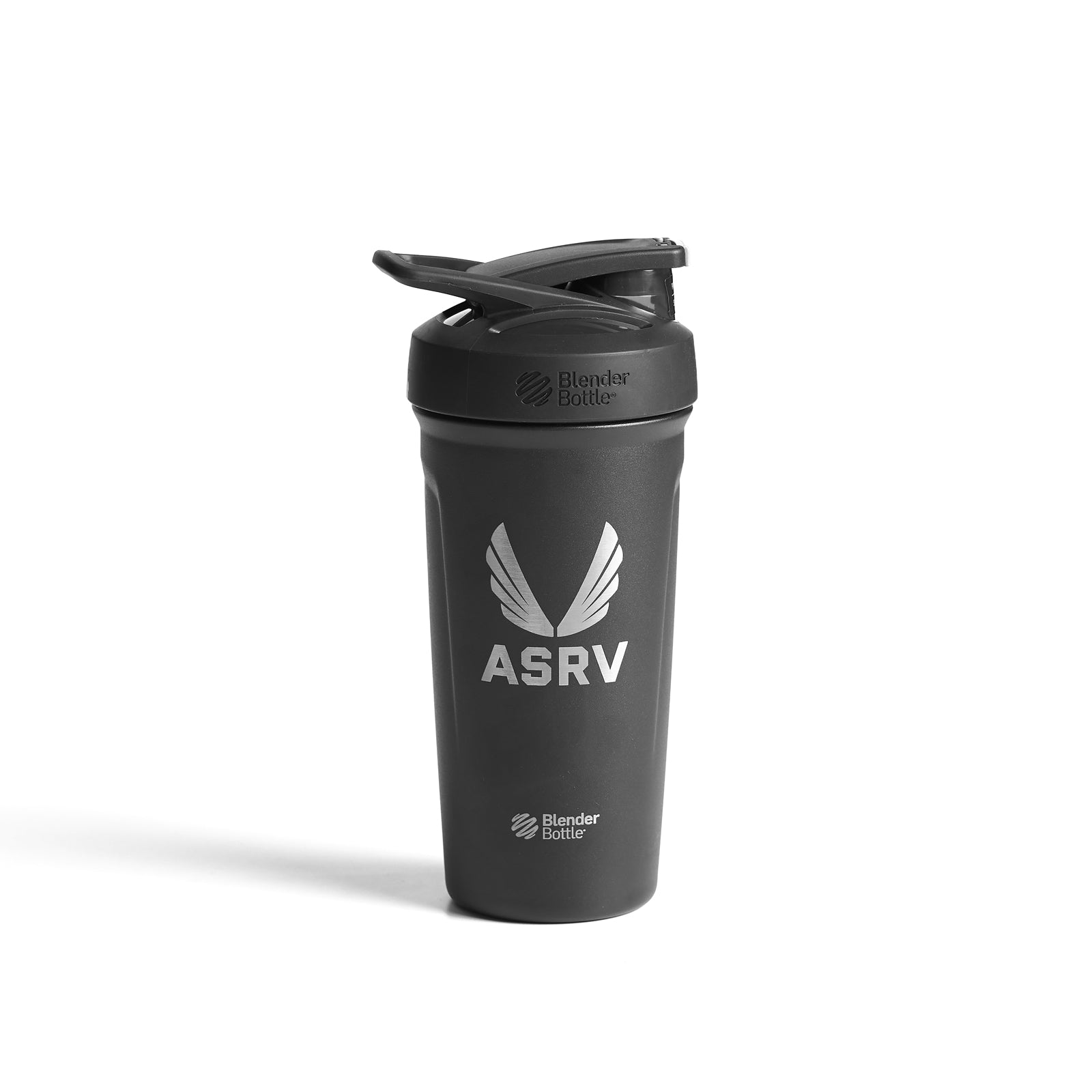 ASRV x Blender Bottle Strada insulated shaker in black, front view