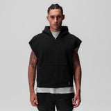0844. Tech Essential™ Raw Hem Cutoff Hoodie - Black