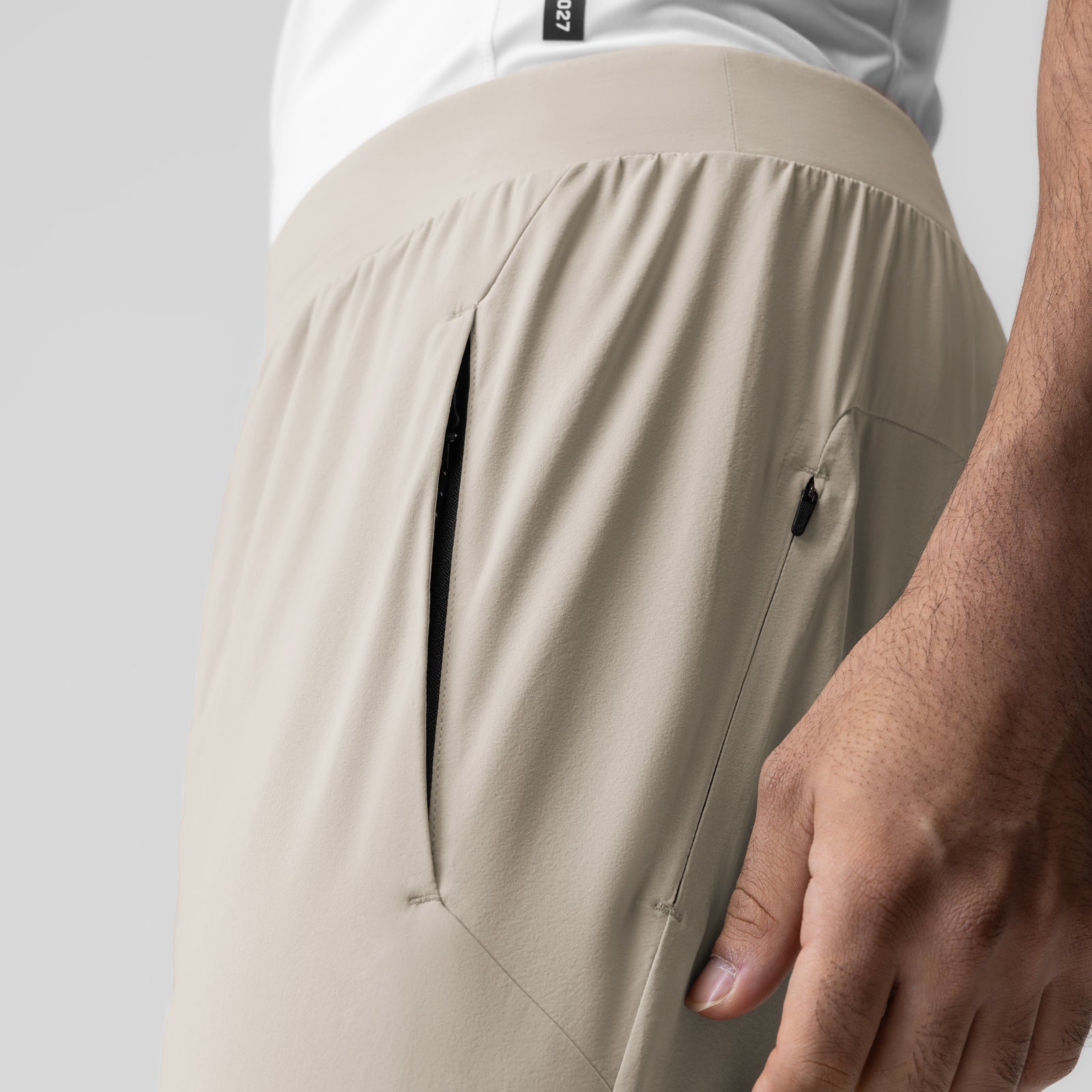 Aerotex Weather-Ready Bonded Pant in Chai, side detail shot on model