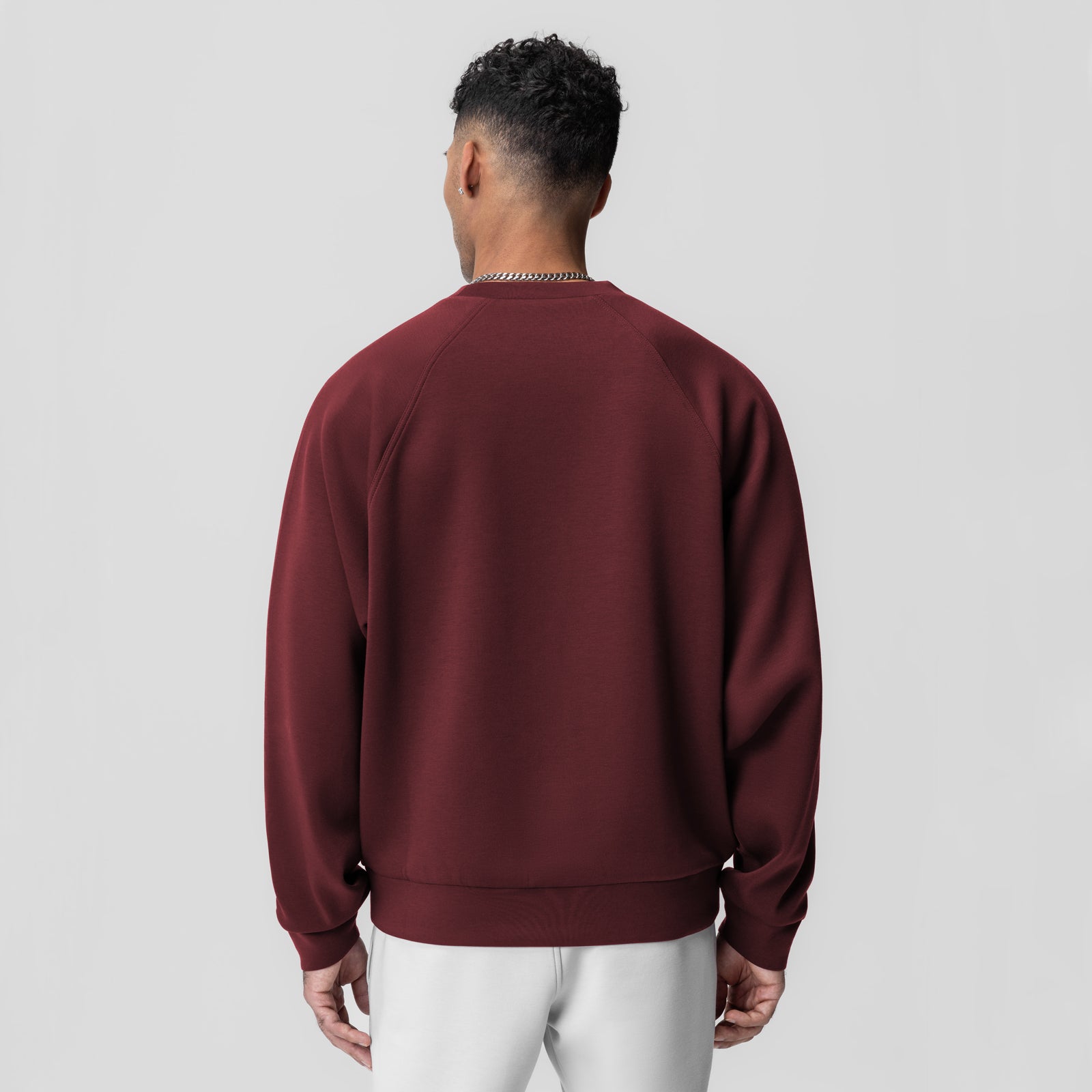 Dri-Core™ Oversized Crewneck in Crimson, back view on model