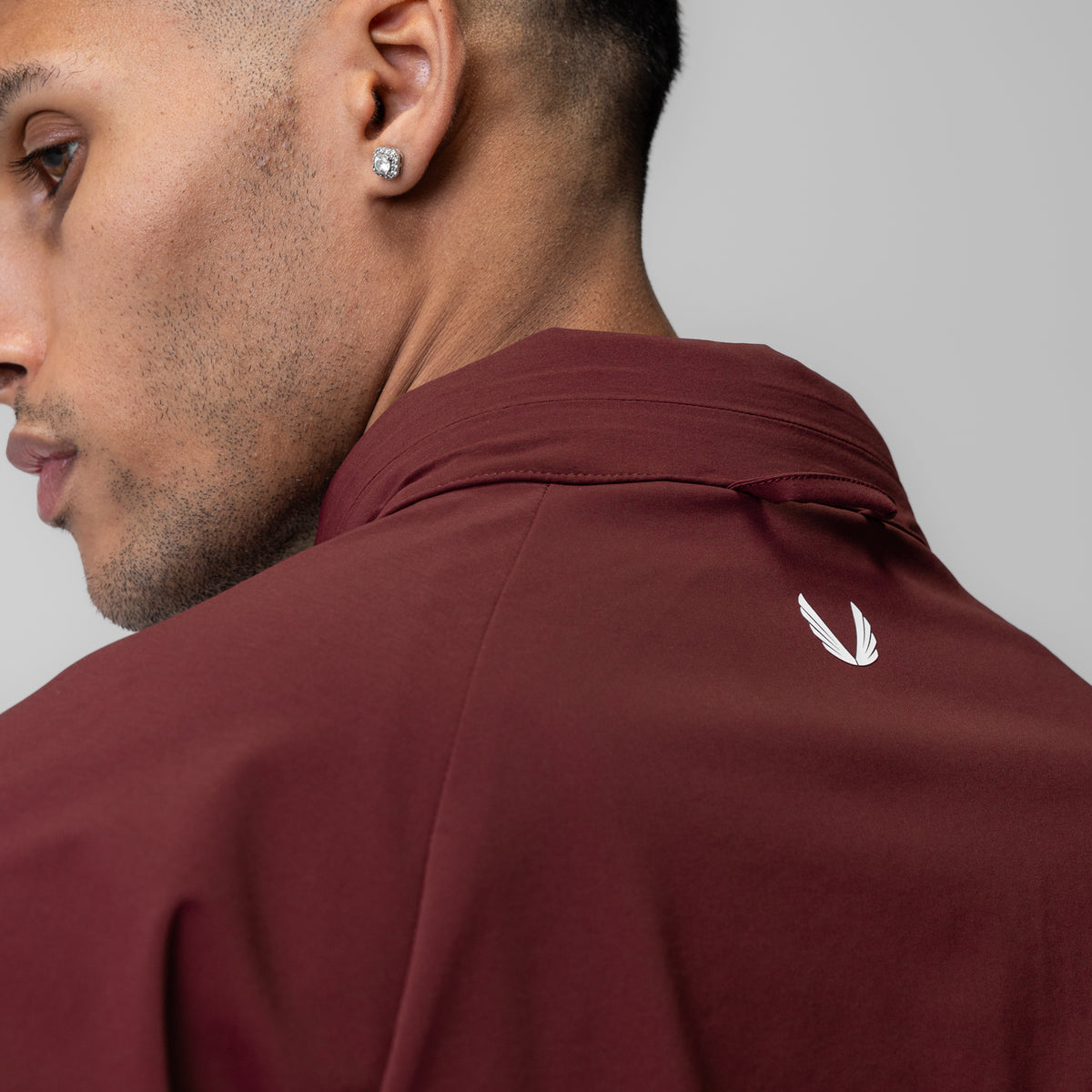Aerotex Weather-Ready Bonded Windbreaker in crimson, worn by model, back view