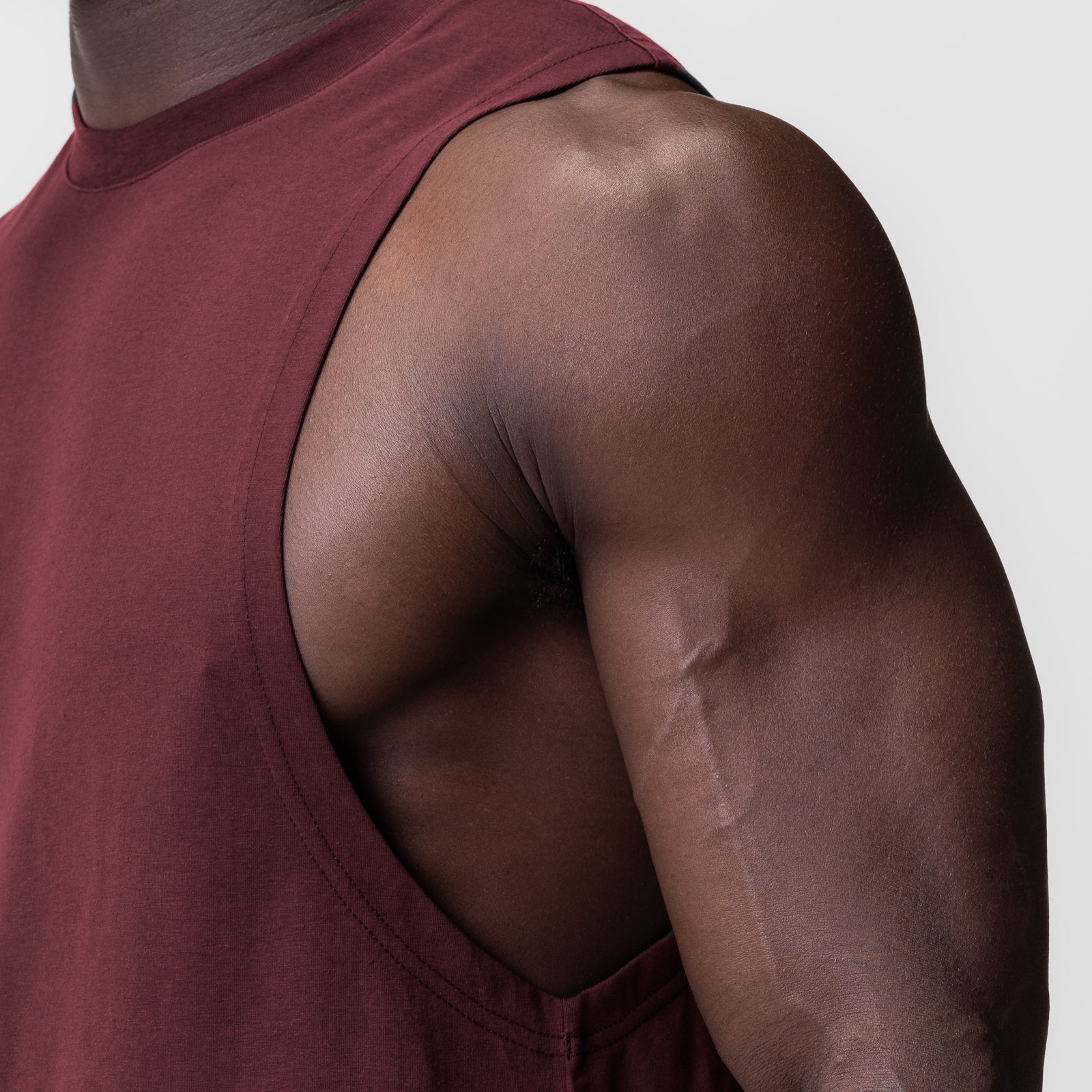Supima® Muscle Tank in Crimson, modeled showing shoulder and arm detail