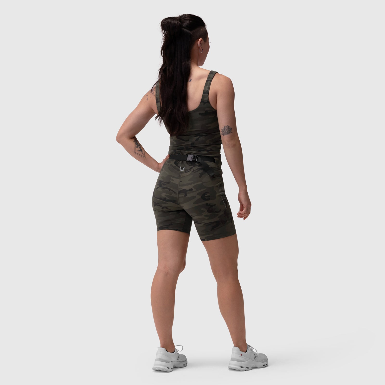 W029 LYCRA® 3-in-1 Biker Short in Dark Camo, back view on model